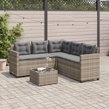 vidaXL Gartenlounge-Set Gartensofa in L-Form mit Tisch und Kissen Grau Poly Rattan, (1-tlg)