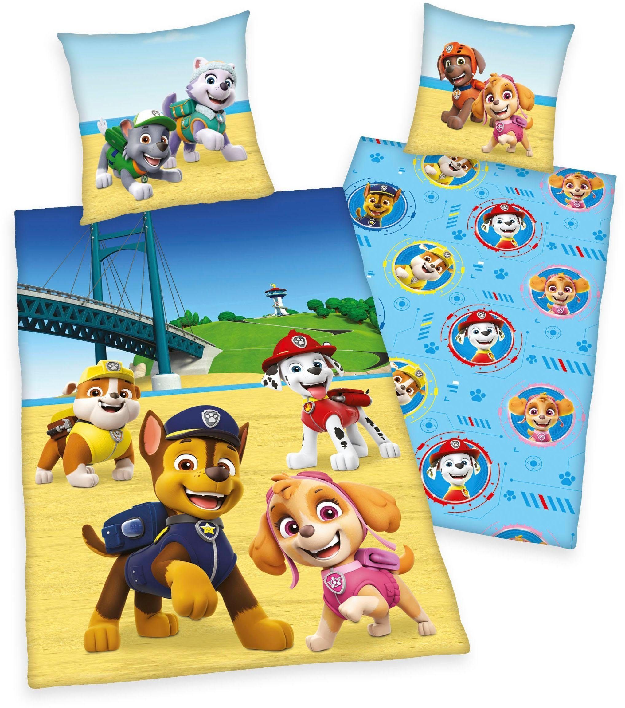 PAW PATROL Kinderbettwäsche Paw Patrol, Renforcé, 2 teilig, mit süßen Hunden