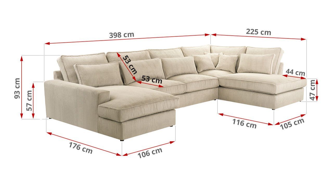 U - Kissen, MÖBEL Design CANES lose Beige modern Ecksofa Lincoln Form Couch, MKS U,