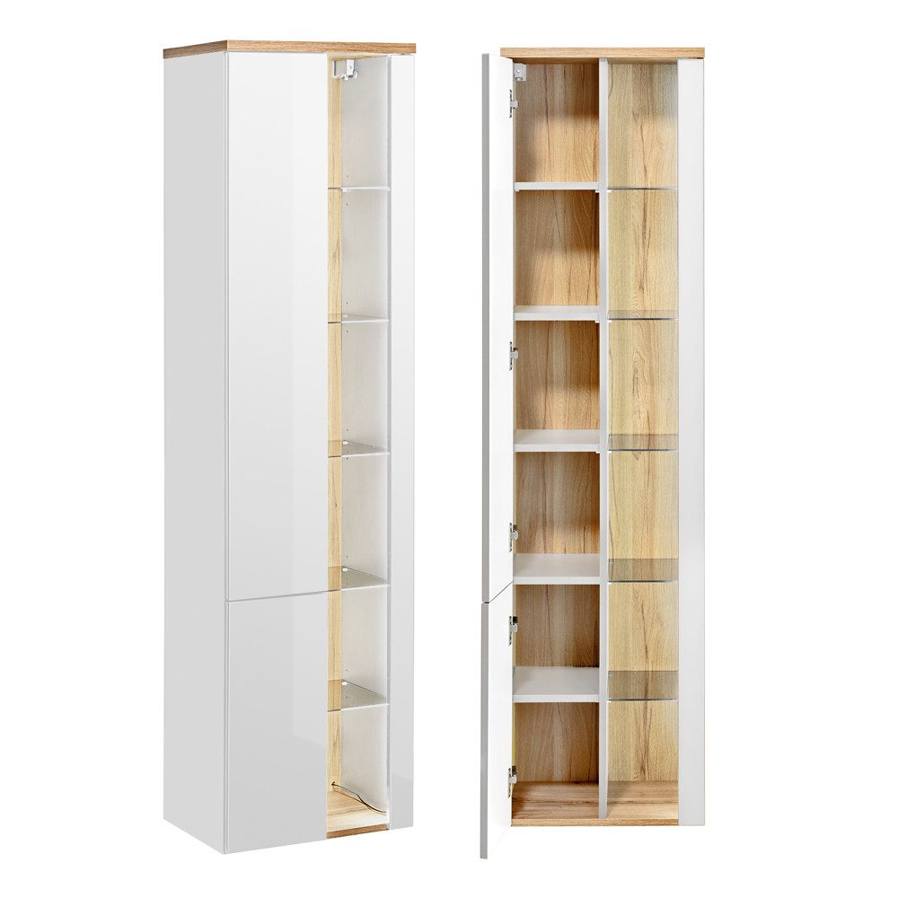 Lomadox Hochschrank BERMUDA-56 weiß Hochglanz mit günstig online kaufen