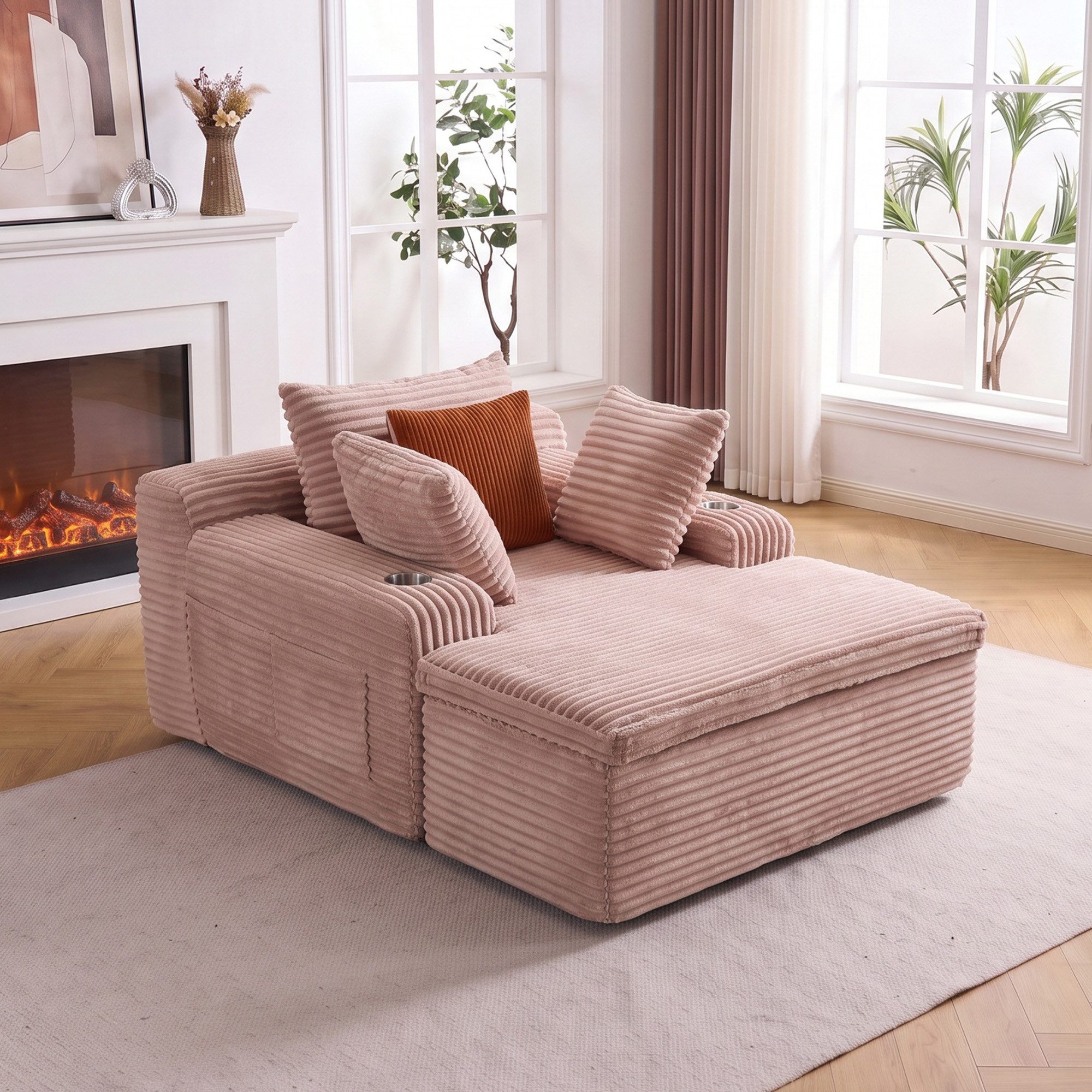 Vankel Schlafsofa Cord Relaxsofa mit 4 Kissen, 1 Kissen als Decke nutzbar, Bequemes Bodensofa mit Deckenfunktion, ohne Montage & flexibel nutzbar