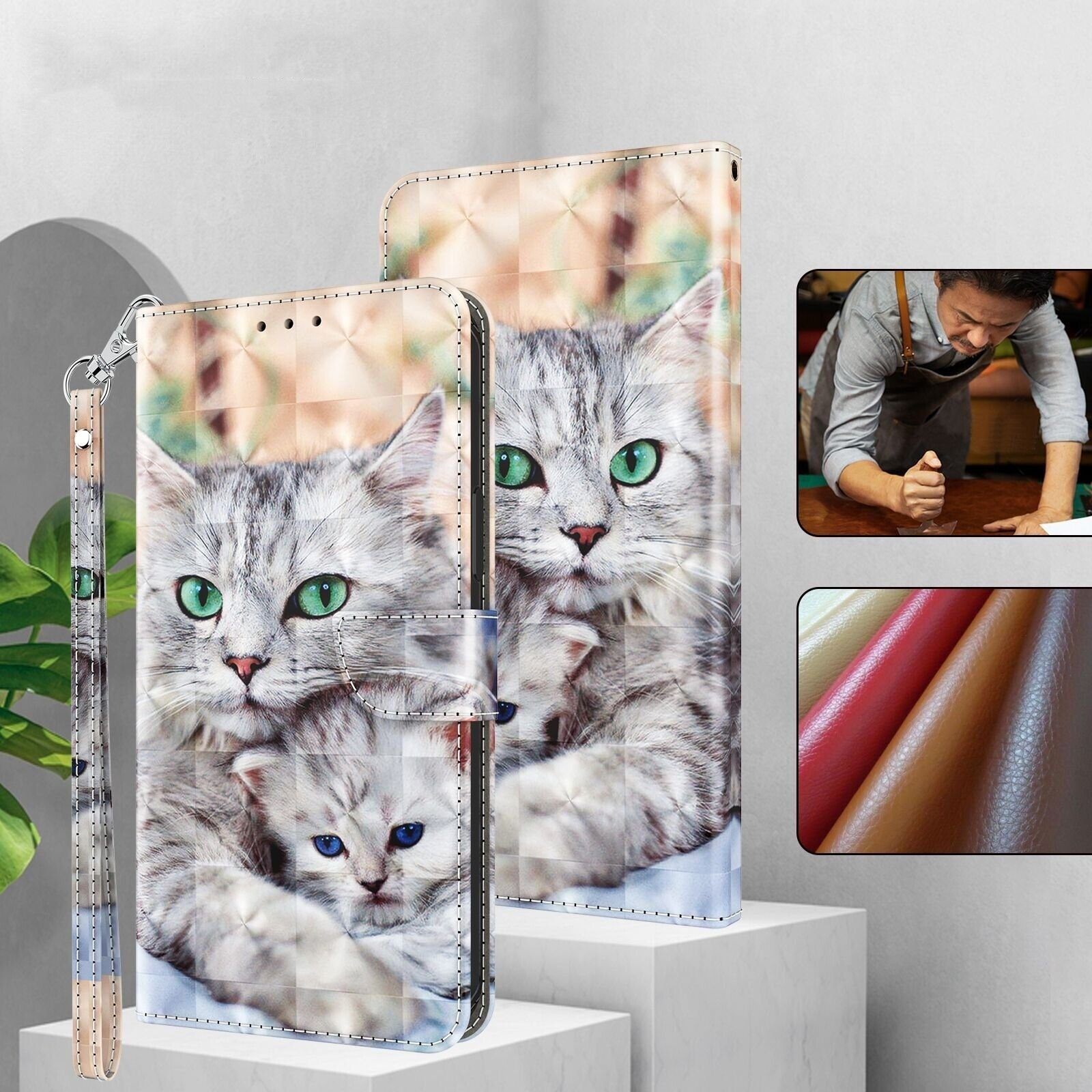 CLM-Tech Handytasche für Xiaomi Redmi Note 15 5G Klapphülle aus PU Leder (Katze und Kätzchen, 1-tlg., Flip Case), Magnetverschluss, Standfunktion und Kartenfächer