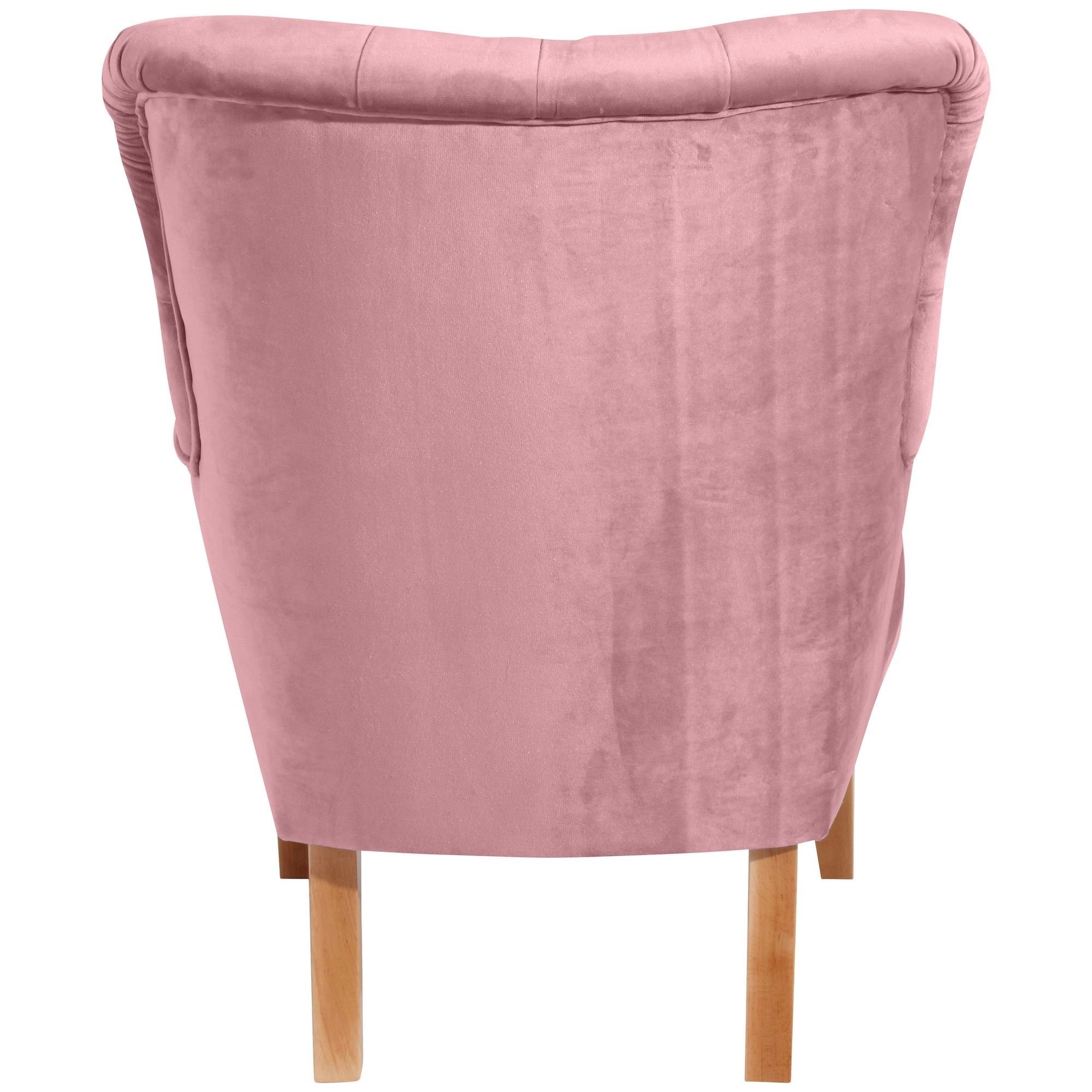 Samtvelours 21226 Sessel / inkl. (Sparpreis rosé Sessel Versand, Kostenlosem aufm Kessel Buche verarbeitet,bequemer Bezug hochwertig 58 natur 1-St), Sitz Kaiya