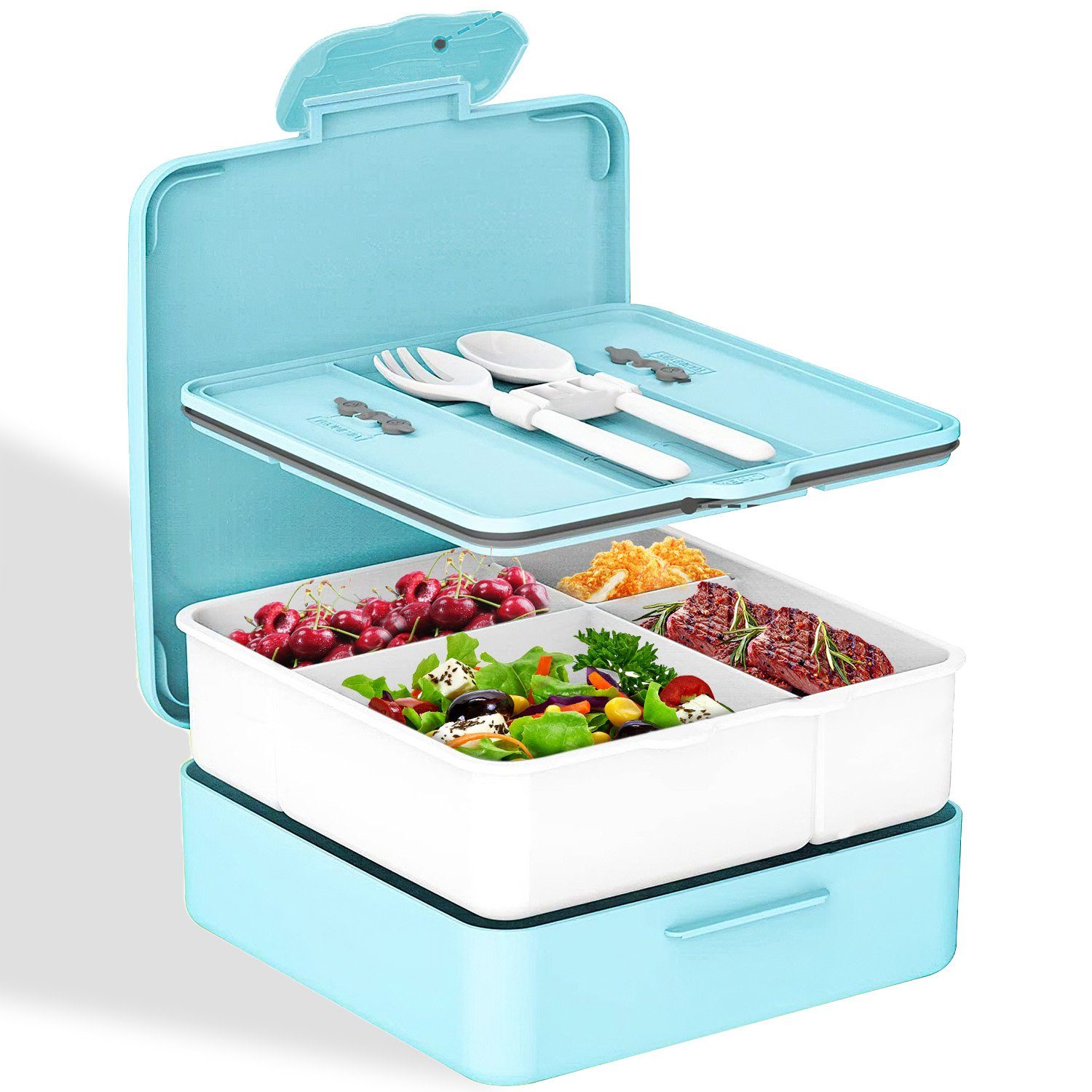 JOEAIS Lunchbox Bentobox Brotdose Lunchboxen für Kinder Erwachsene Lunchbehälter, 1300 ml mit Fächern Löffelgabel Lebensmittel-safe Materialien