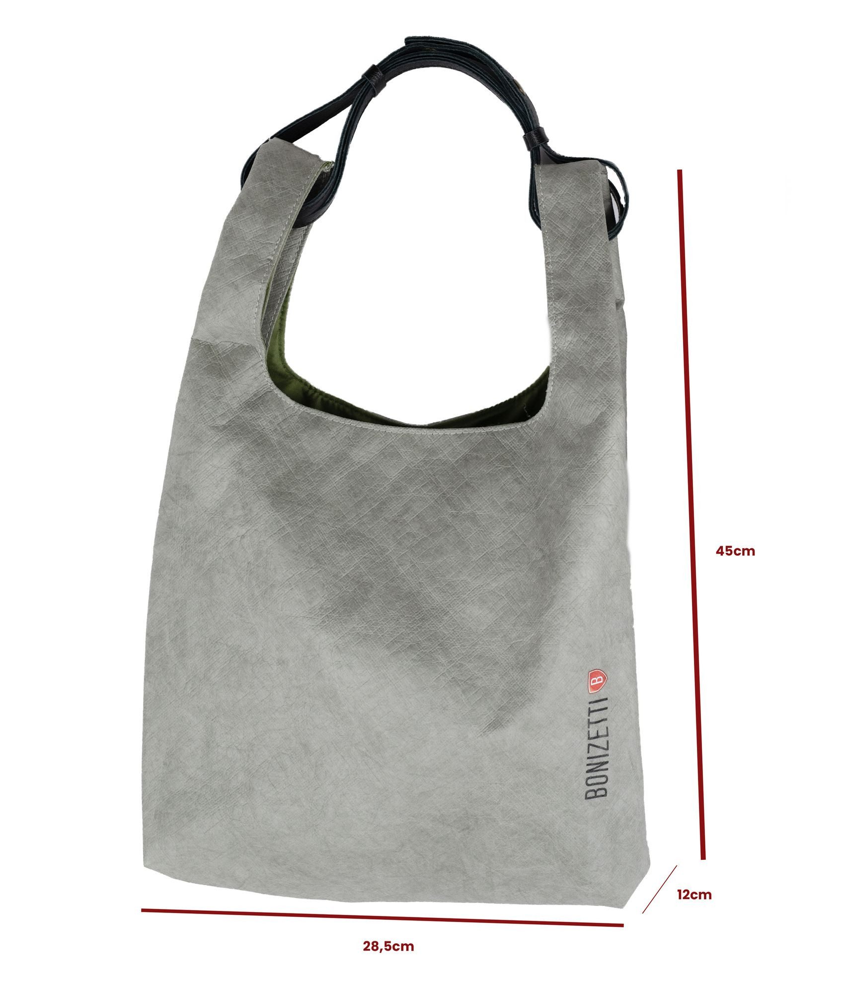 Bonizetti Handtasche Damentasche DARLING (28,5 × 12 × 45 cm, grau, 1-tlg), Kraftpapier, Ledergriff, geräumig, Shopper