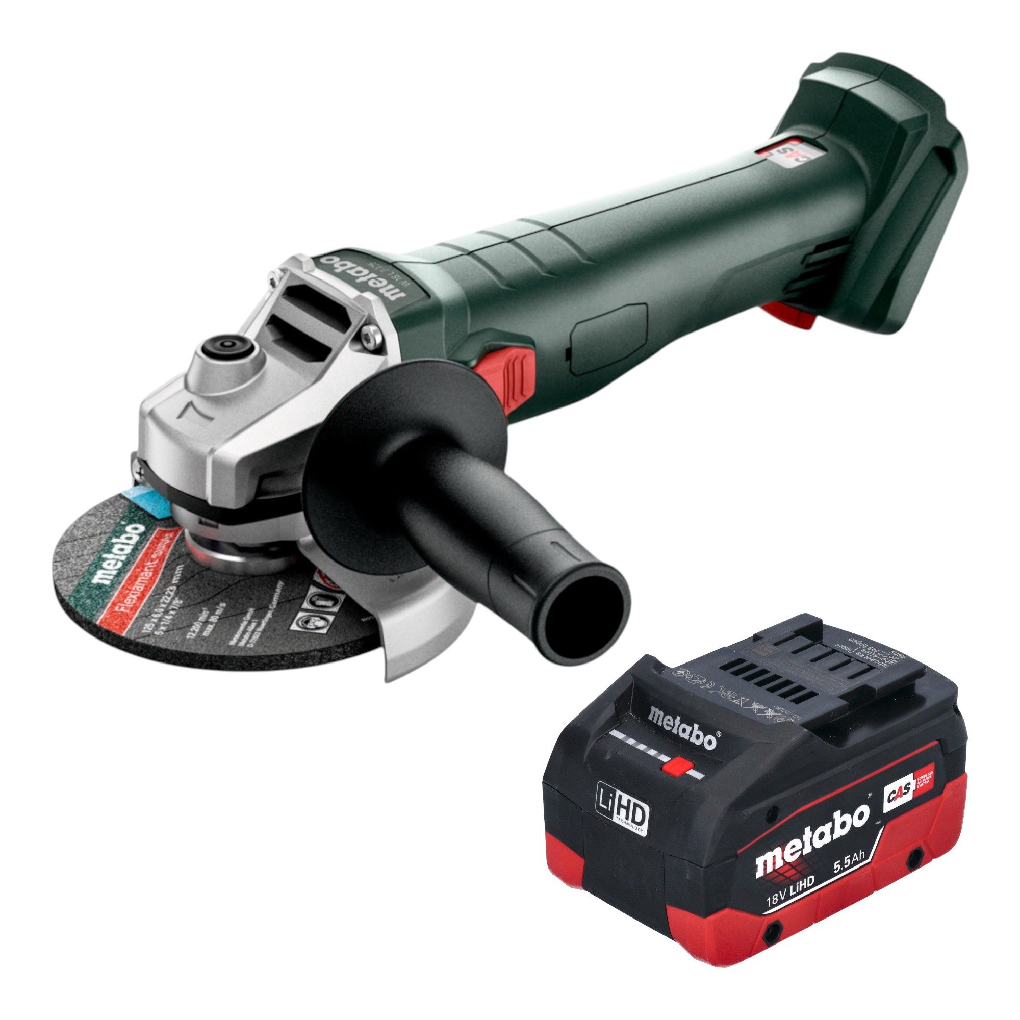 metabo Akku-Winkelschleifer W 18 7-125 18 V 125 mm + 1x LiHD Akku 5,5 Ah - ohne Ladegerät