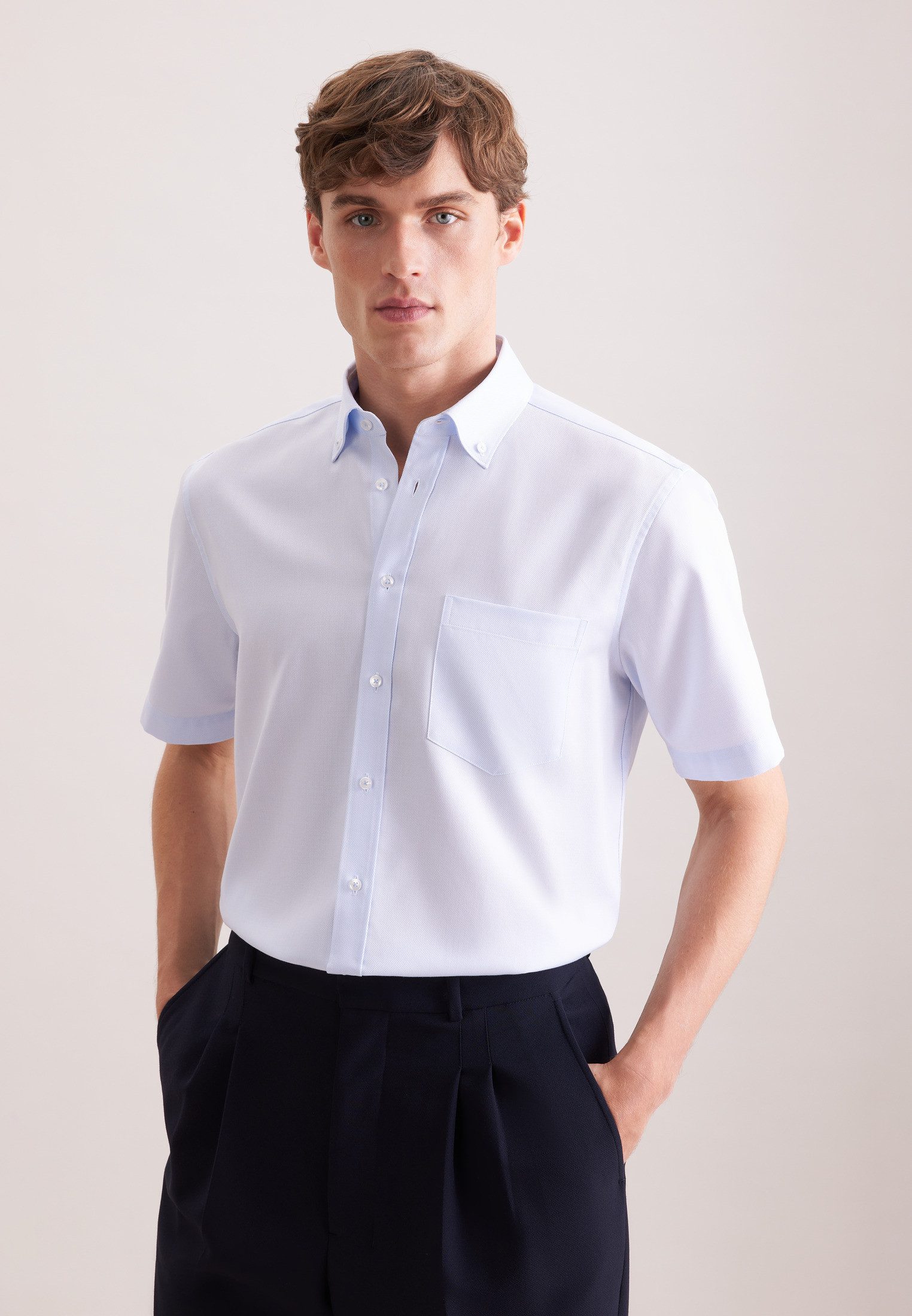seidensticker Businesshemd Schwarze Rose Regular 1/2 Button-Down-Kragen Struktur