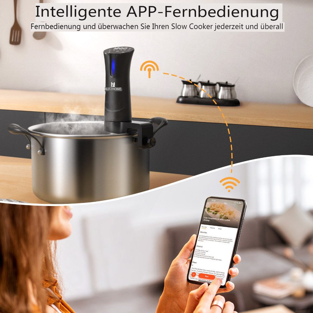 BLiTZWOLF Sous-Vide Stick, WLAN-Steuerung, 1100W, Präzisionskocher mit Timer & Temperaturregelung