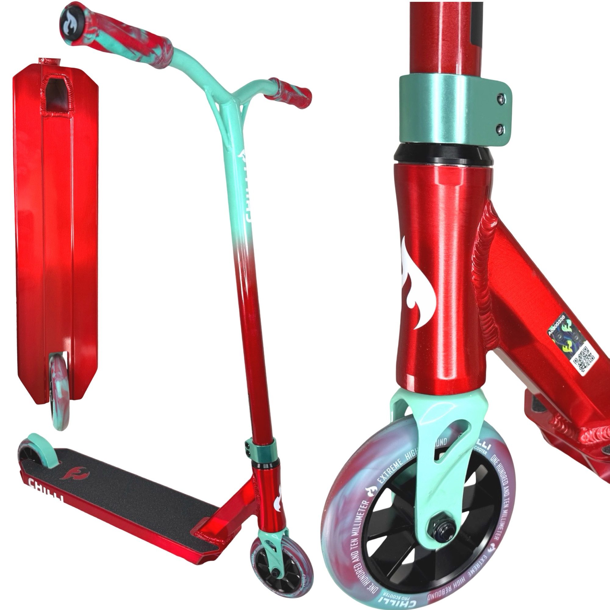 Chilli Pro Scooter Stuntscooter Chilli Pro Jumpstart M Stunt-Scooter H=81cm transparent Rot / Türkis