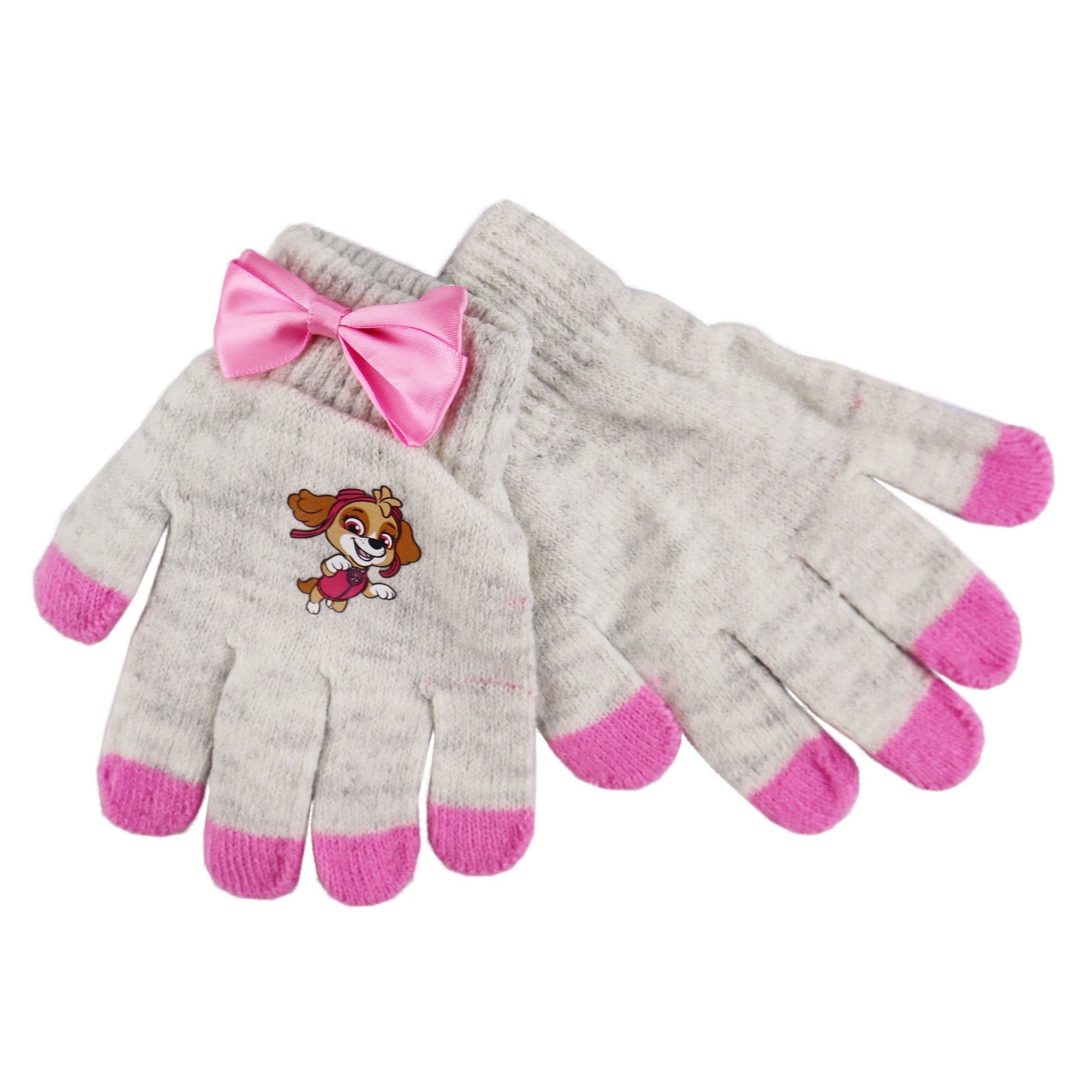 PAW PATROL Bommelmütze Paw Patrol Skye Kinder Winter Bommel Mütze mit Perlen plus Handschuhe Gr. 52 bis 54