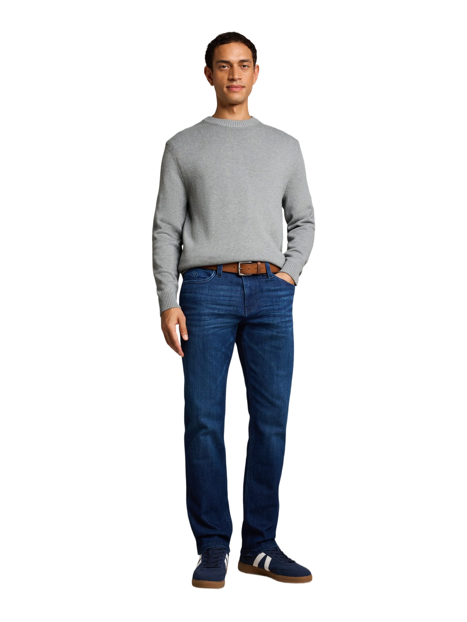TOM TAILOR Strickpullover H grau,Basic,Baumwolle,Unifarben,Rundhals,Langarm,Regular Fit