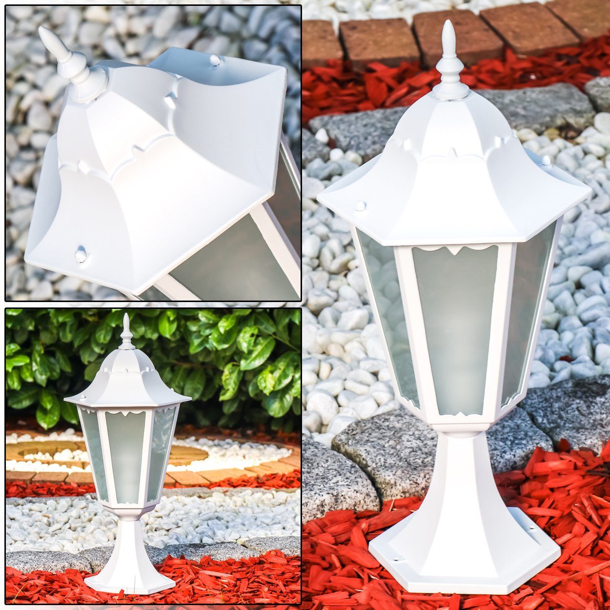 hofstein Pollerleuchte »Fabiano« Außenleuchte in antikem Look, Aluguss in Weiß, ohne Leuchtmittel, mit Milchglas-Scheiben, Wegeleuchte 49cm, E27, IP44