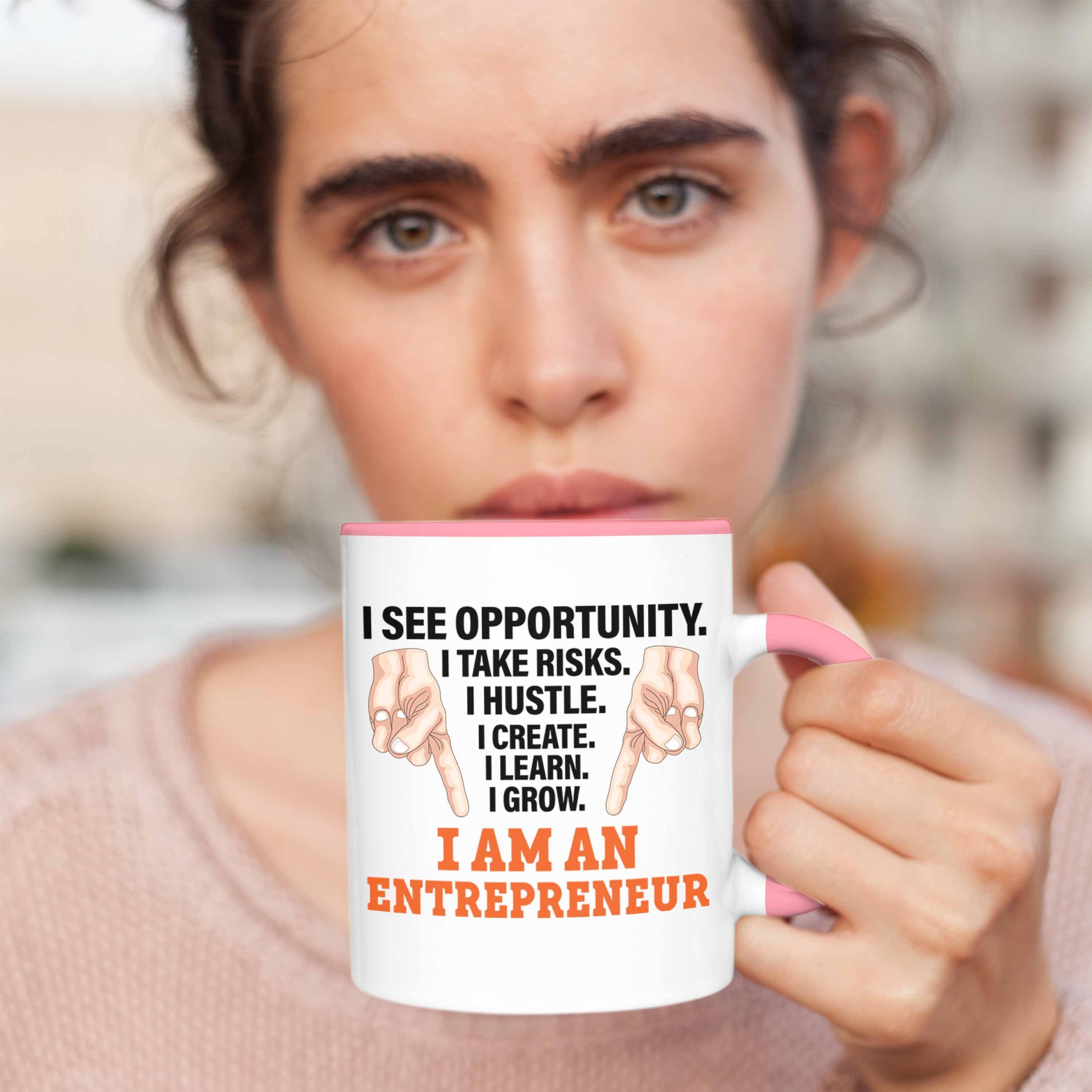 Trendation Spruch Entrepreneurship - Tasse Tasse Selbstständig Idee Motivation Geschenk Entrepreneur Trendation Rosa