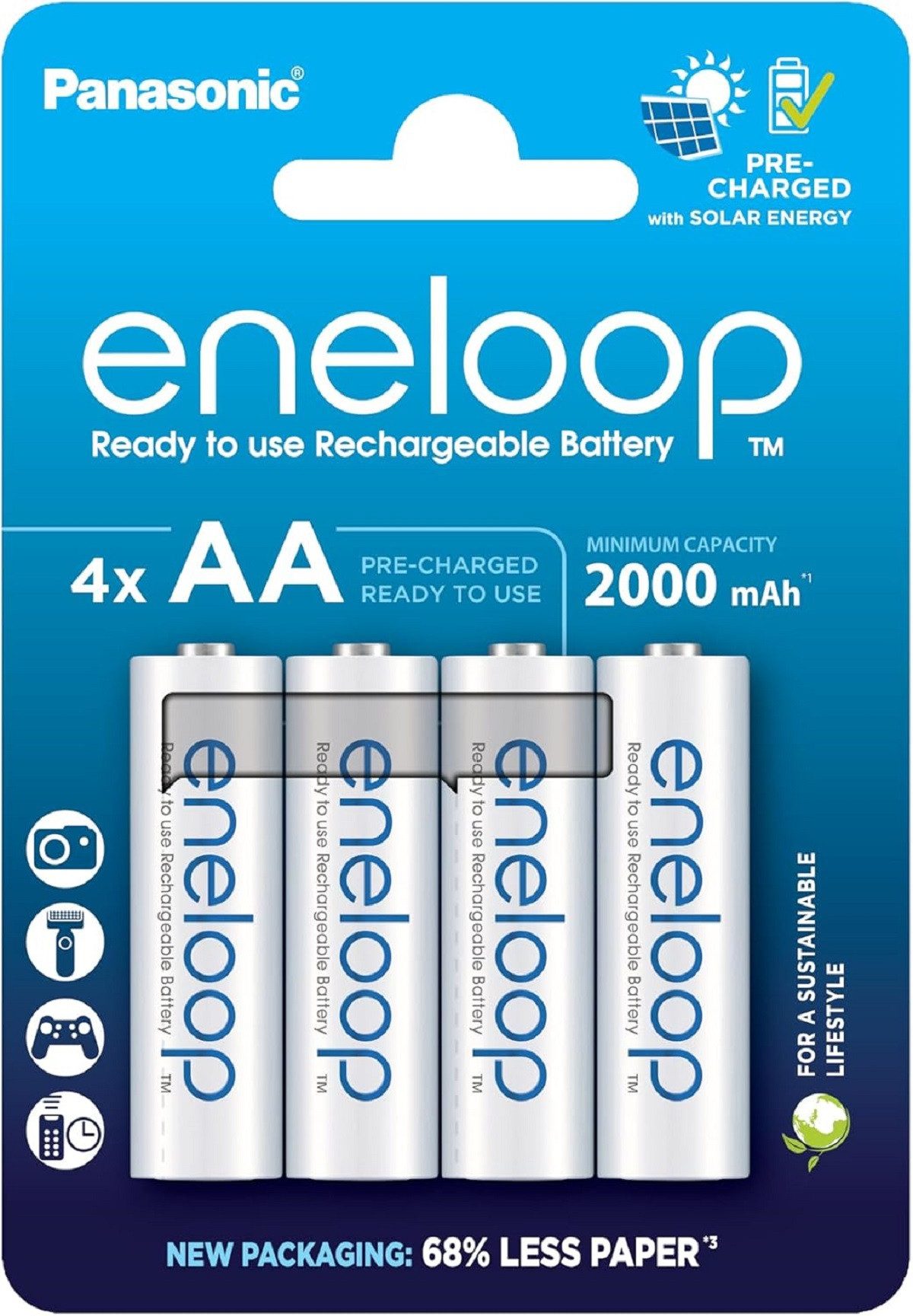 eneloop NiMH AA Akkus 4 Stk. – 2000 mAh, wiederaufladbare Batterien Batterie, wiederaufladbar