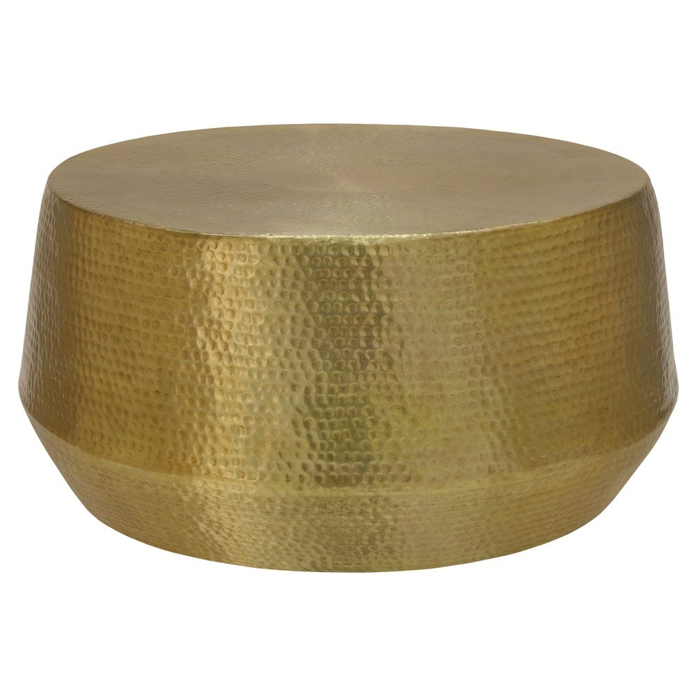 WOMO-DESIGN Couchtisch Beistelltisch Wohnzimmertisch Loungetisch Sofatisch Metalltisch, Gold Ø90x45cm Unikat Hammerschlag-Optik Handgefertigt Rund Aluminium