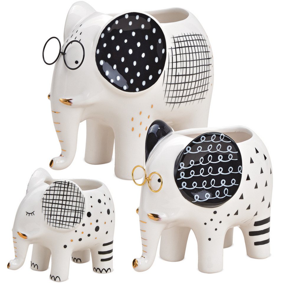 Thumbnail - matches21 HOME & HOBBY Blumentopf Moderner Blumen-Topf Elefant & Brille schwarz weiß in 12 x 9 cm (1 St), Pflanztopf als...