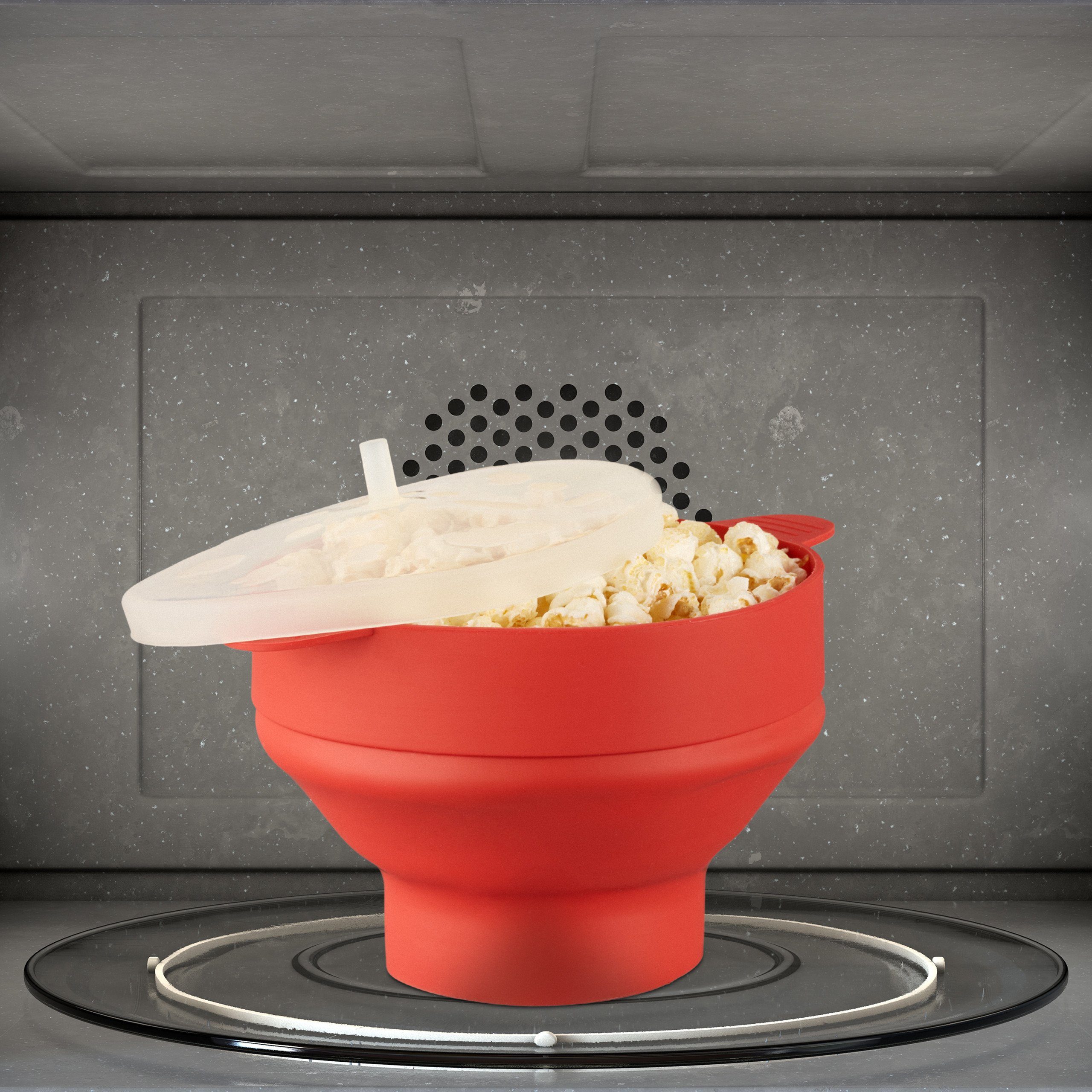 relaxdays Schüssel Popcorn Maker Transparent Mikrowelle, Rot Rot die Silikon, Silikon für