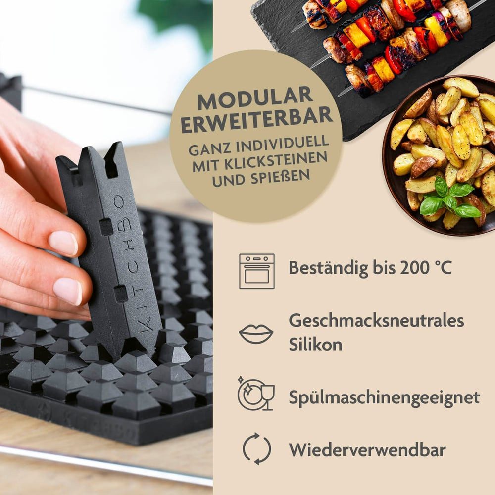 KITCHBO Backmatte Silikon Starter Set inkl., Silikon/Edelstahl (6-tlg), 2 Spieße, 4 Steine, 1 Schwamm