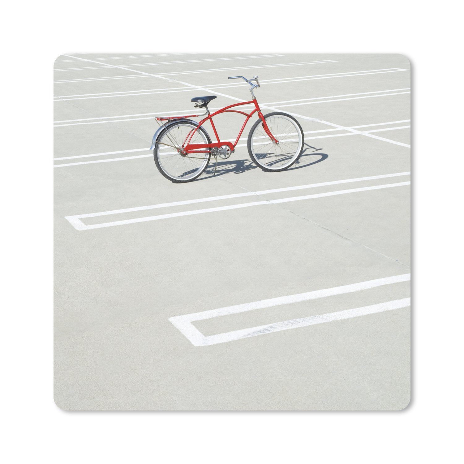 MuchoWow Gaming Mauspad Ein geparktes rotes Fahrrad (1-St), Gaming, Rutschfester Unterseite, Mausunterlage, 60x60 cm, XXL, Großes