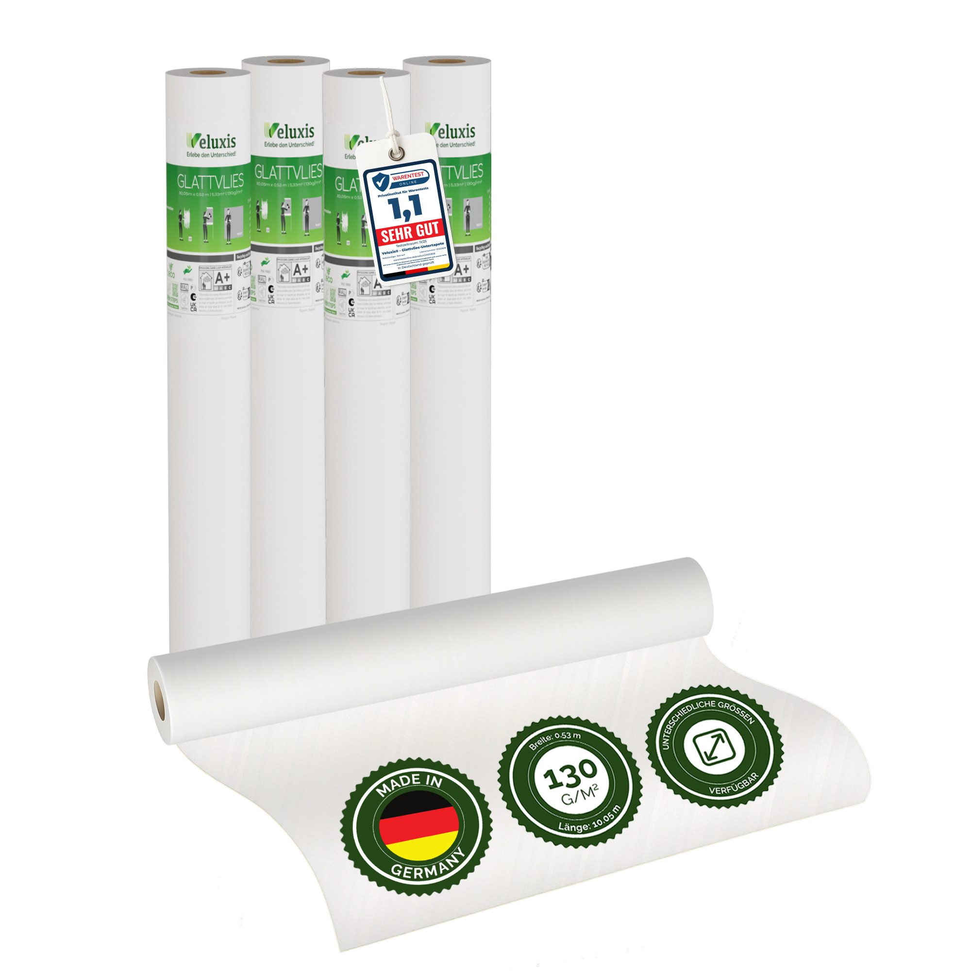 Veluxis Malervlies Veluxis® Premium Glatvlies, (4-St), überstreichbar, rissüberbrückend & formstabil