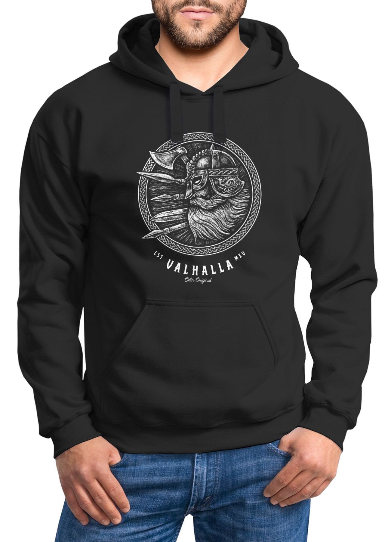 Neverless Hoodie Hoodie Herren Valhalla Odin Emblem Print Kapuzen-Pullover günstig online kaufen
