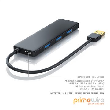 Primewire USB-Adapter, 4-Port Ultra Slim USB 3.0 Hub, bis zu 5Gbit/s, Hot-Plug, bus-powered