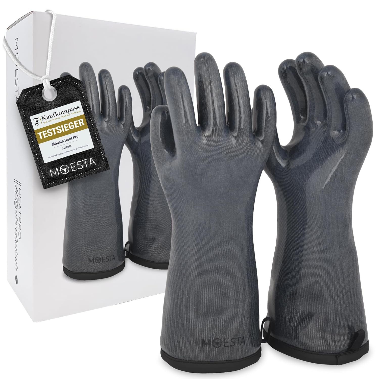Moesta BBQ Grillhandschuhe HeatPro Hitzehandschuhe - Grillhandschuh Silikon - Grill + Haushalt, hitzebeständig, Maschinenwäsche, hygienisch, Softies Innenfutter