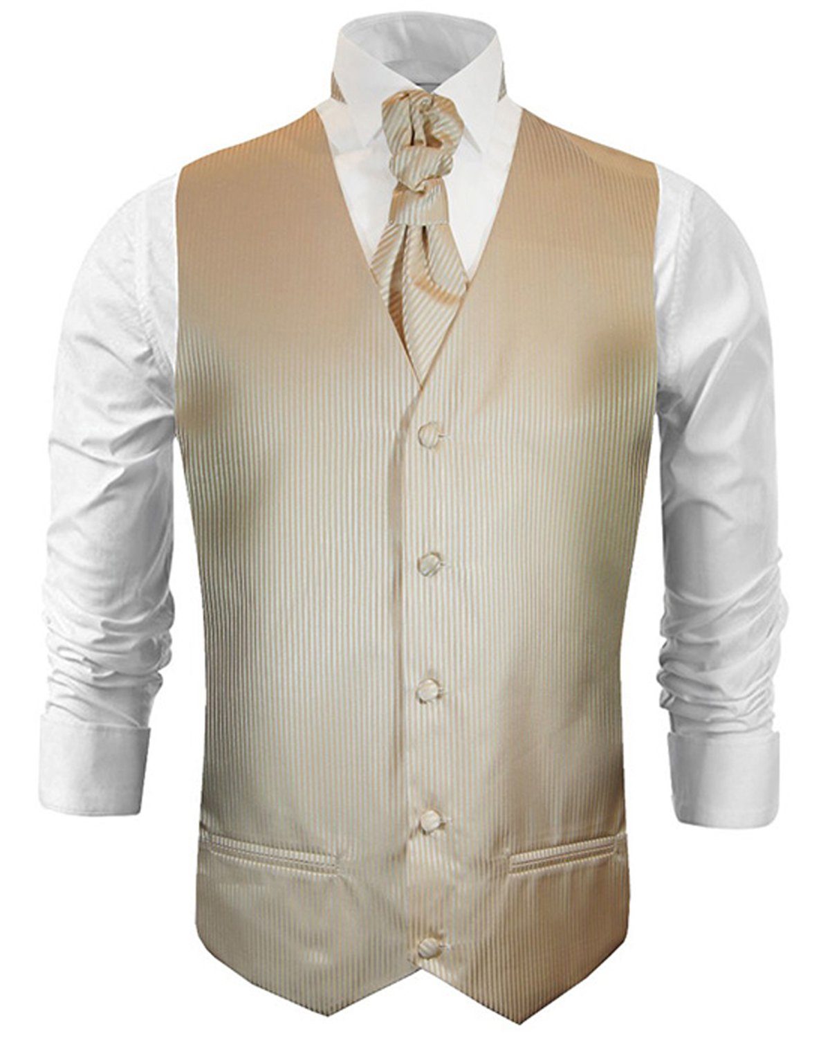 Paul Malone Anzugweste Herren Hochzeitsweste mit Plastron Set 2tlg gestreift - Bräutigam (Set, 2-tlg., mit Weste und Plastron) cappuccino braun V28, Gr. 52 (M)