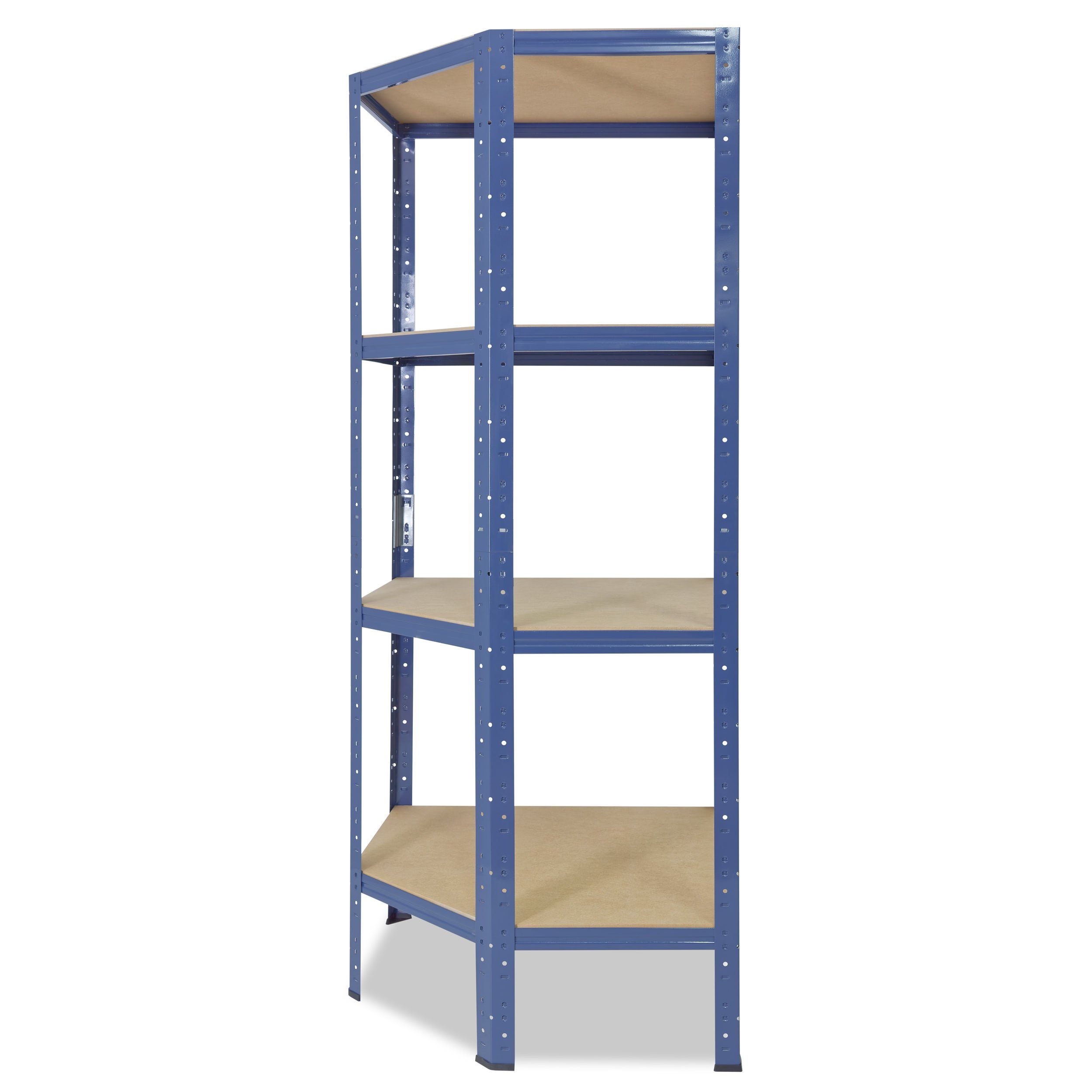 Eckregal Tragkraft Keller Garagen 4 Böden, Ecke, mit stehend Eckregal blau, Shelf 155x60x30cm 175kg shelfplaza Eckregal Metall Schwerlastregal Steckregal Regal HOME, verzinkt Corner