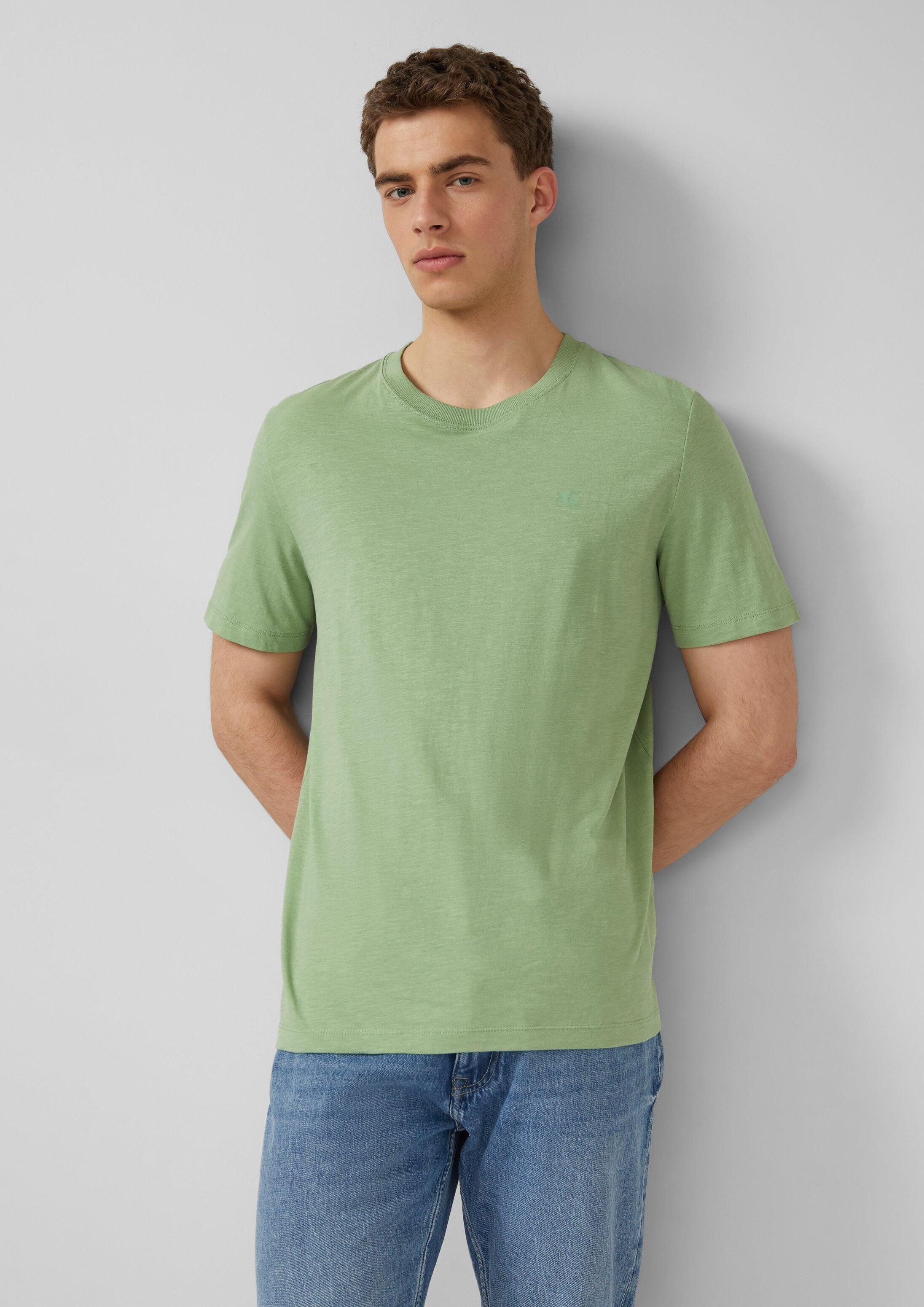 s.Oliver Kurzarmshirt T-Shirt T-Shirt in Flammgarnstruktur mit Logo-Detail