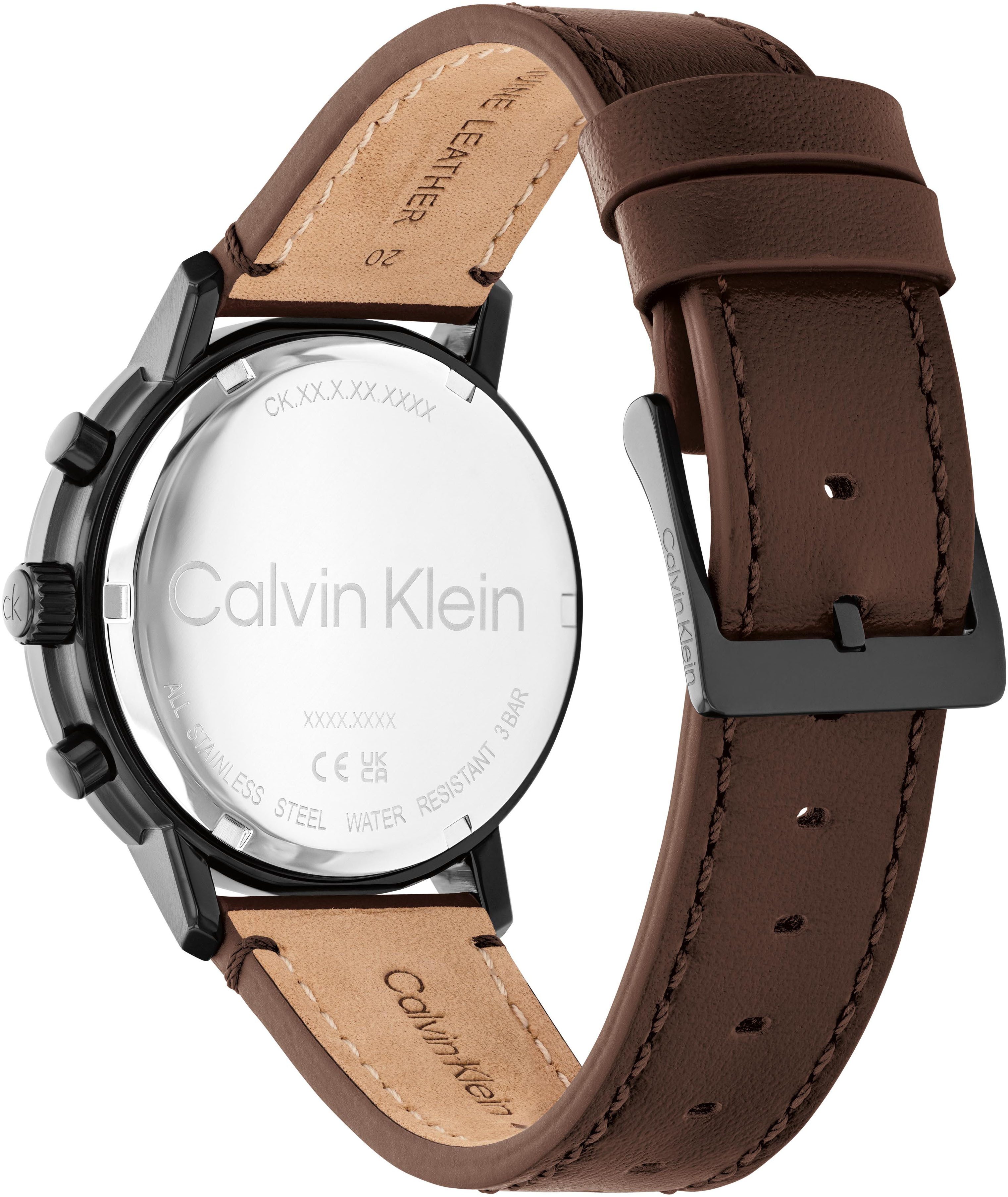 Calvin Klein Multifunktionsuhr Gauge 25200498, Quarzuhr, Armbanduhr, Herrenuhr, Lederarmband, analog