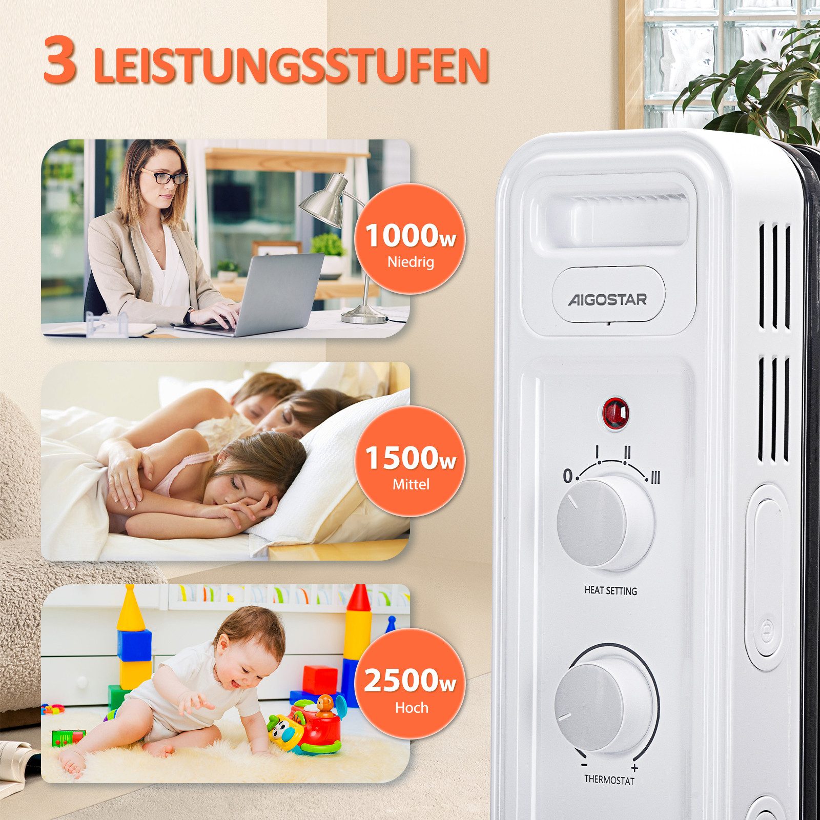 Aigostar Ölradiator Energiesparend Heizkörper mit Thermostat, Mobiler Elekt günstig online kaufen