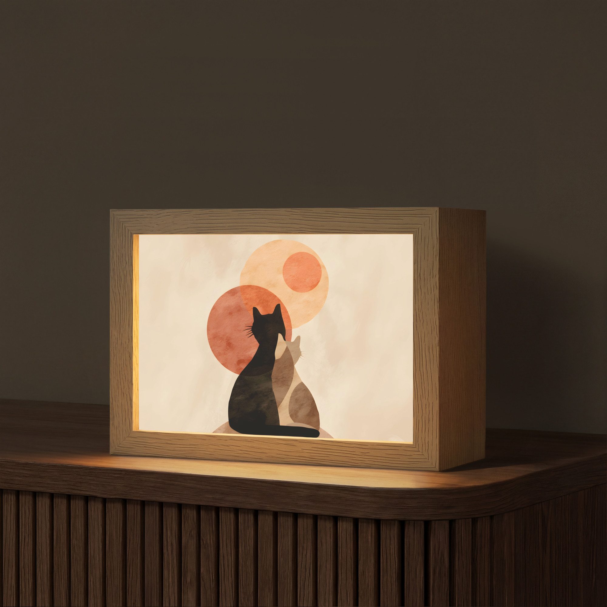 OnlyWow Tischleuchte Lightbox Katzen - Schwarz - Abstrakt - Kreise, Dimmbar, Farbwechsel, LED, Warmweiß, Kaltweiß, Neutralweiß Einstellbar, Tischlampe, Schreibtischlampe, Desk, Dimmbar, mit Kabel, LED