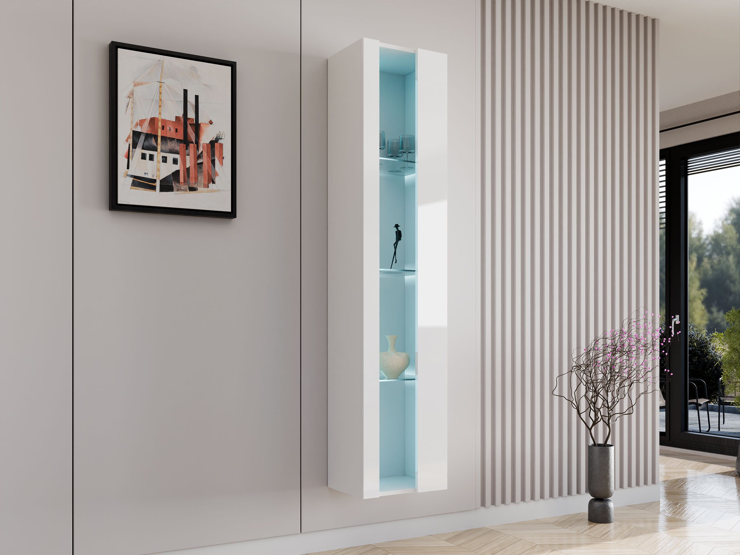 MIRJAN24 Vitrine 180 Vigo New (mit Drehtür) 40x30x180 cm, Beleuchtung als Option