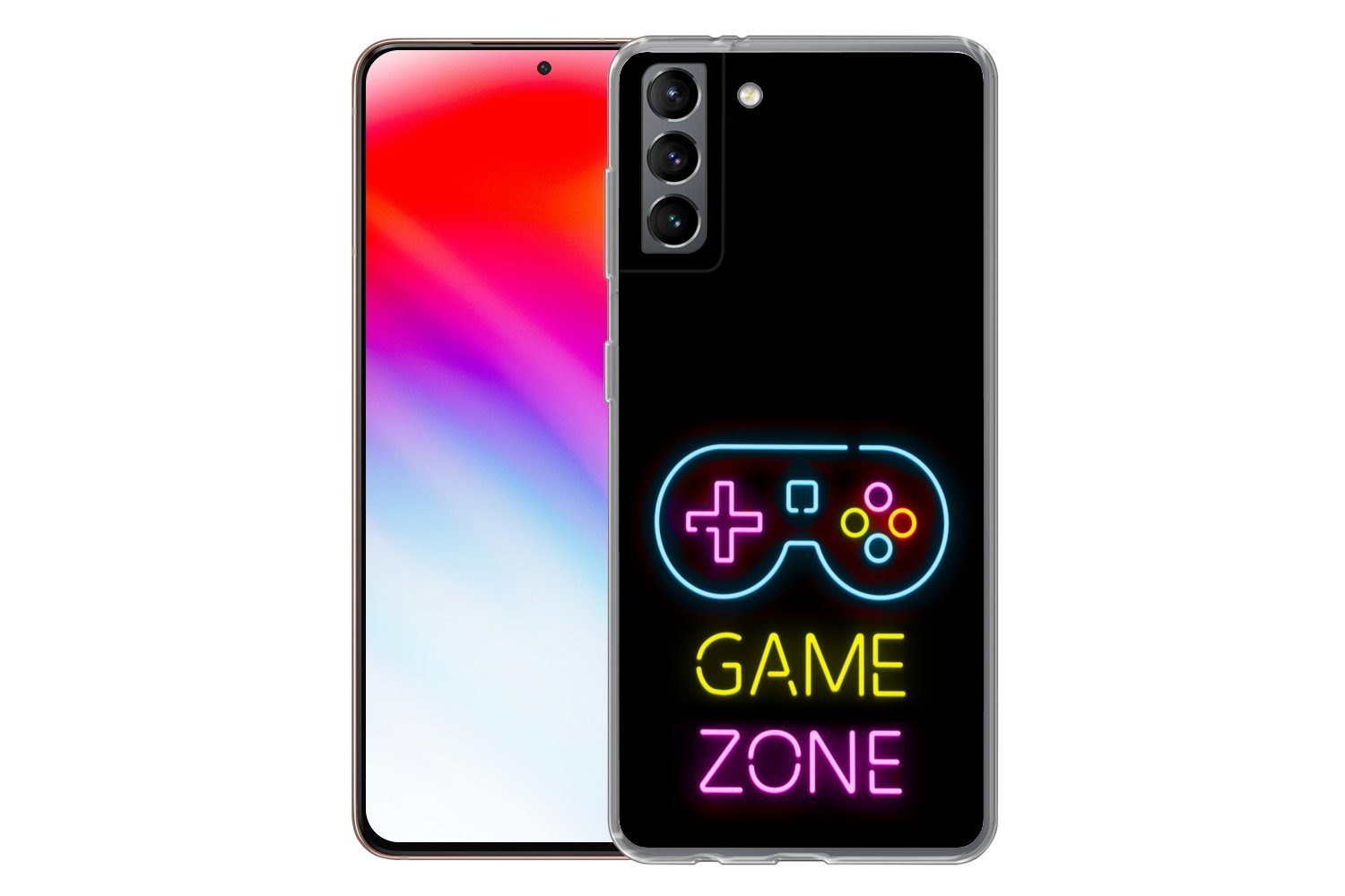 MuchoWow Handyhülle für Samsung Galaxy S21 Plus Controller - Spiel - Neon - Schwarz - Zita, Phone Case, Silikon, Schutzhülle Dünn