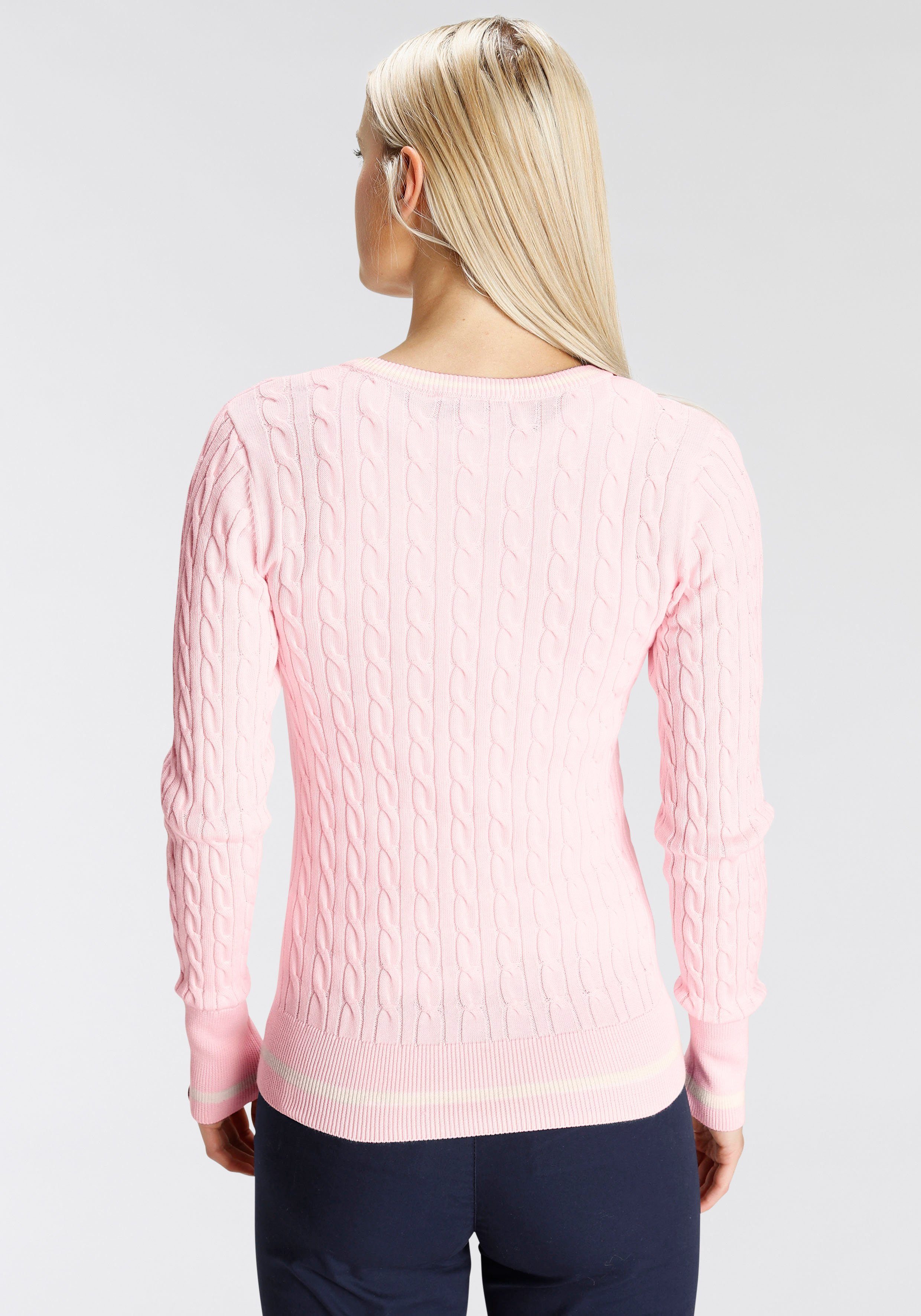 DELMAO Strickpullover mit durchendem MARKE! - NEUE und rosa Zopfmuster Kontaststreifen