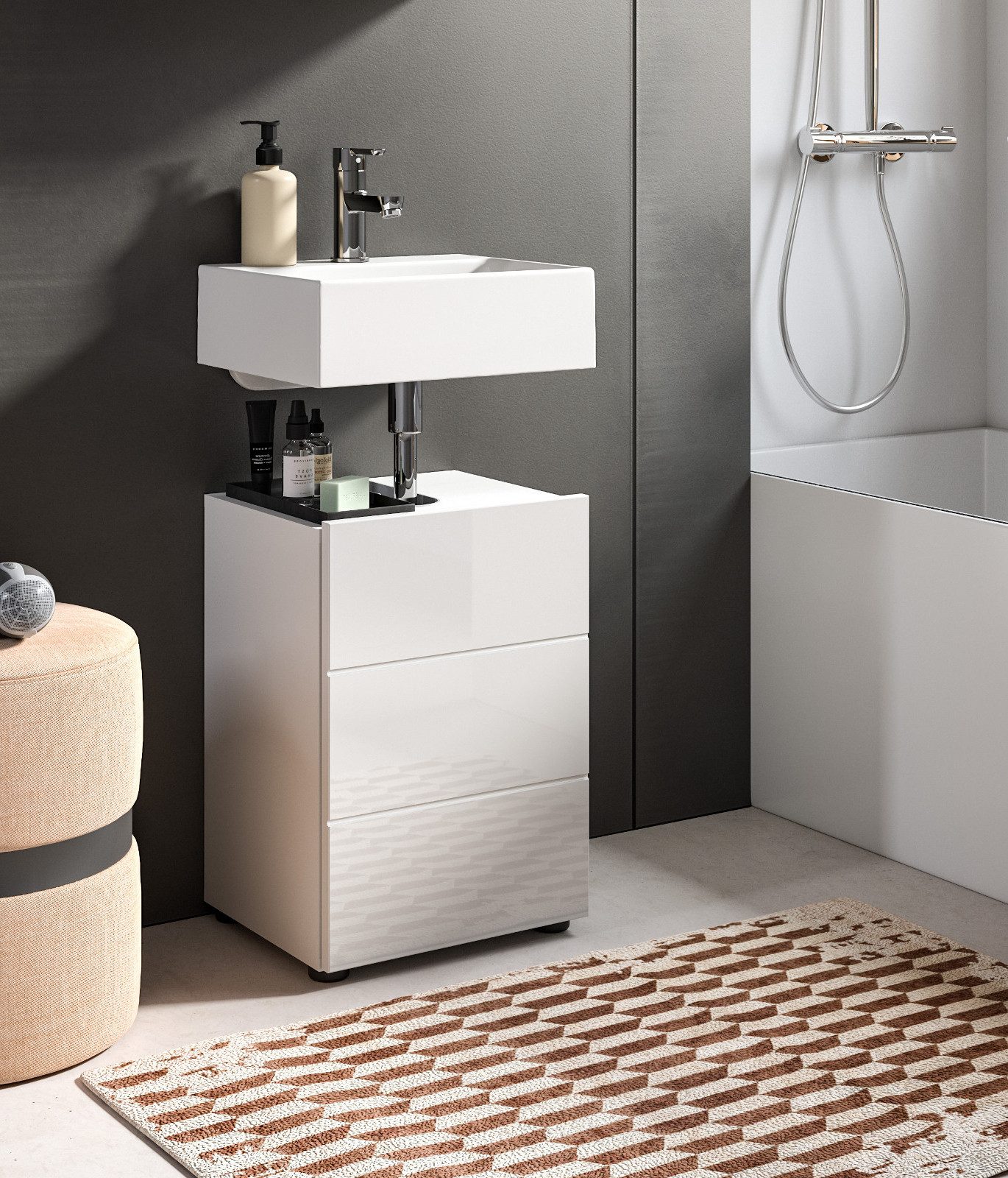 Inn.Furn Waschbeckenunterschrank Larik (Badschrank in weiß, Breite 40 cm) Hochglanz