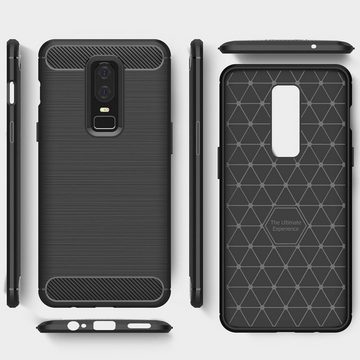 Nalia Smartphone-Hülle OnePlus 6, Carbon Look Silikon Hülle / Matt Schwarz / Rutschfest / Karbon Optik