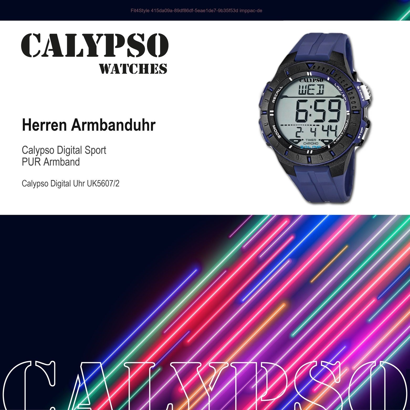 CALYPSO WATCHES Herren Armbanduhr Digitaluhr blau, Sport rund, Calypso PURarmband K5607/2, Uhr Herren Sport