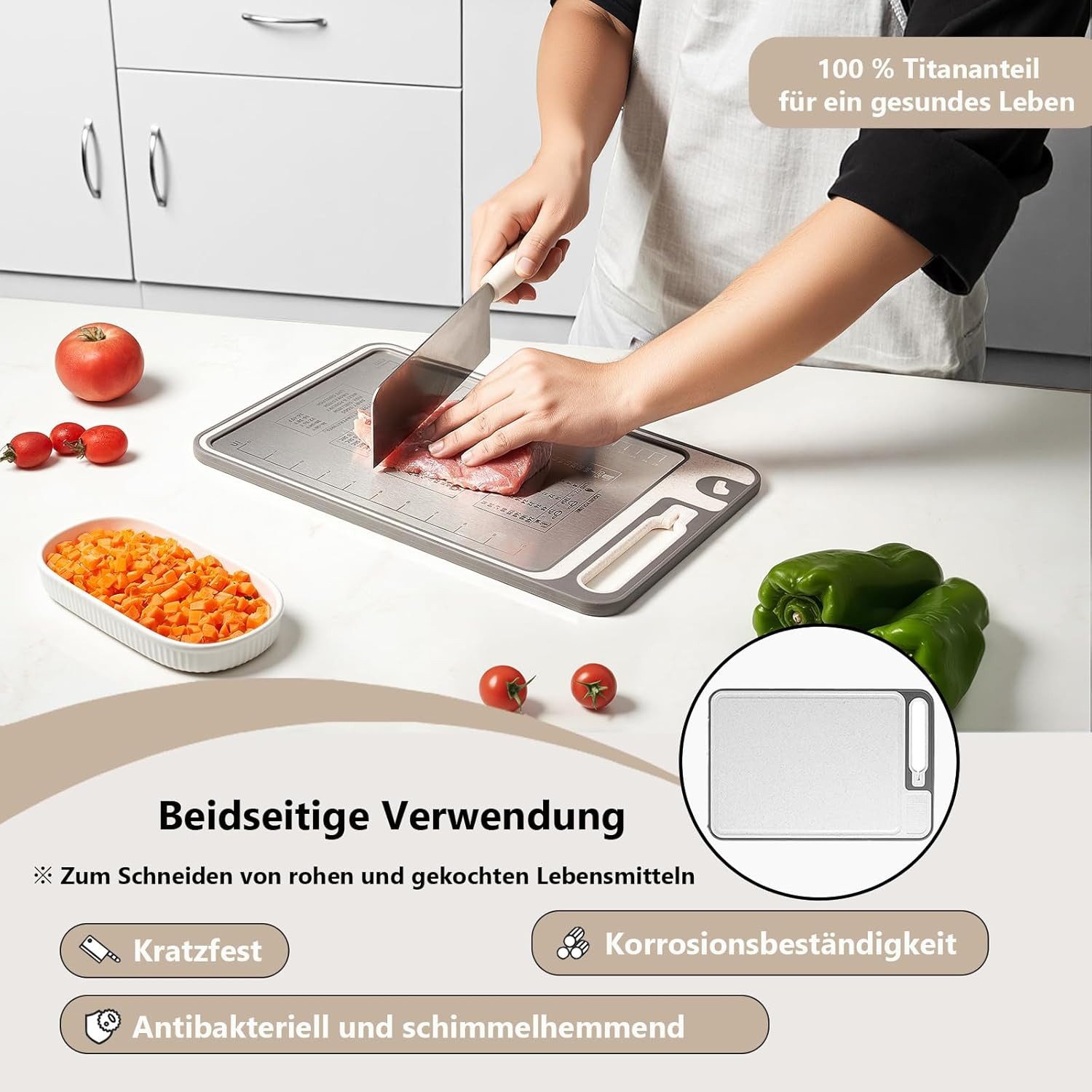 Agger Schneidebrett Hergestellt aus 100 % Edelstahl 316 und Weizenstroh-PP, 37 x 25cm – Bild 3 von 5