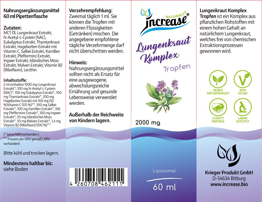 increase NATURALLY Liposomales Lungenkraut Komplex - 2000mg pro Tag Tropfen, 60 ml