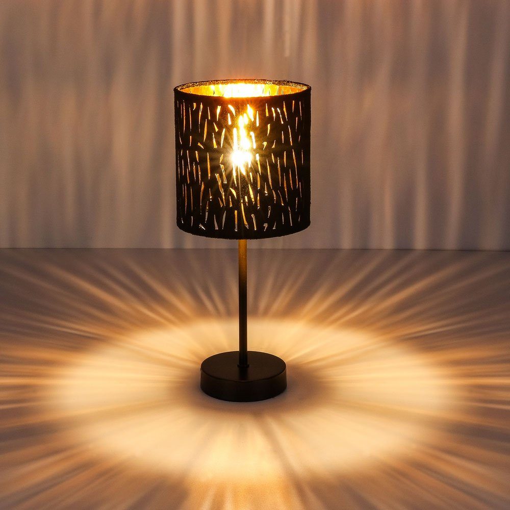 etc-shop Lampe goldfarben Ess Leuchte Beistell Zimmer Samt Warmweiß, Lese LED im inklusive, Wohn Tischleuchte, Leuchtmittel Tisch