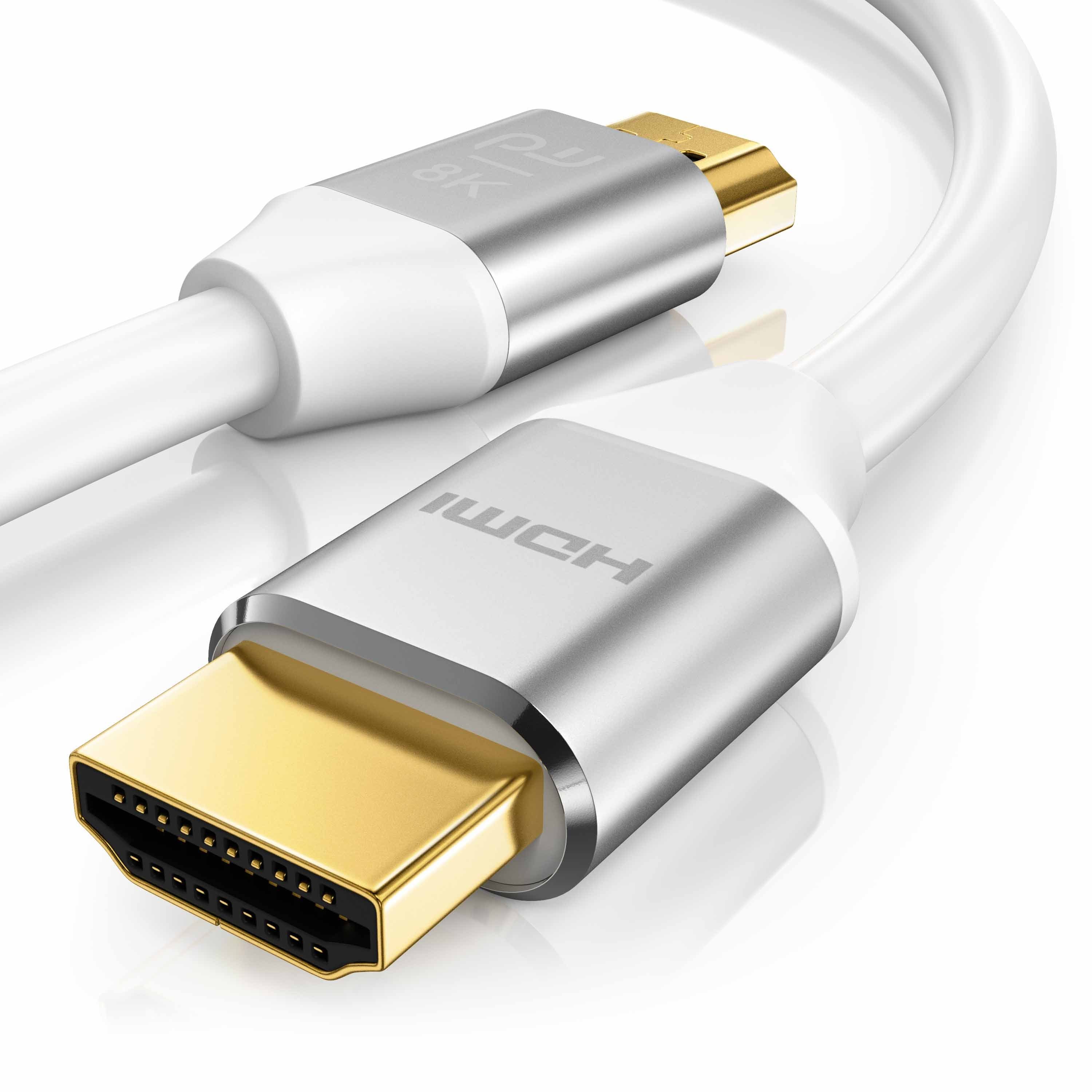 Primewire HDMI-Kabel, 2.1, HDMI Typ A (50 cm), 8K Premium Ultra High Speed 7680 x 4320 @ 120 Hz mit DSC - 0,5m silber / weiß