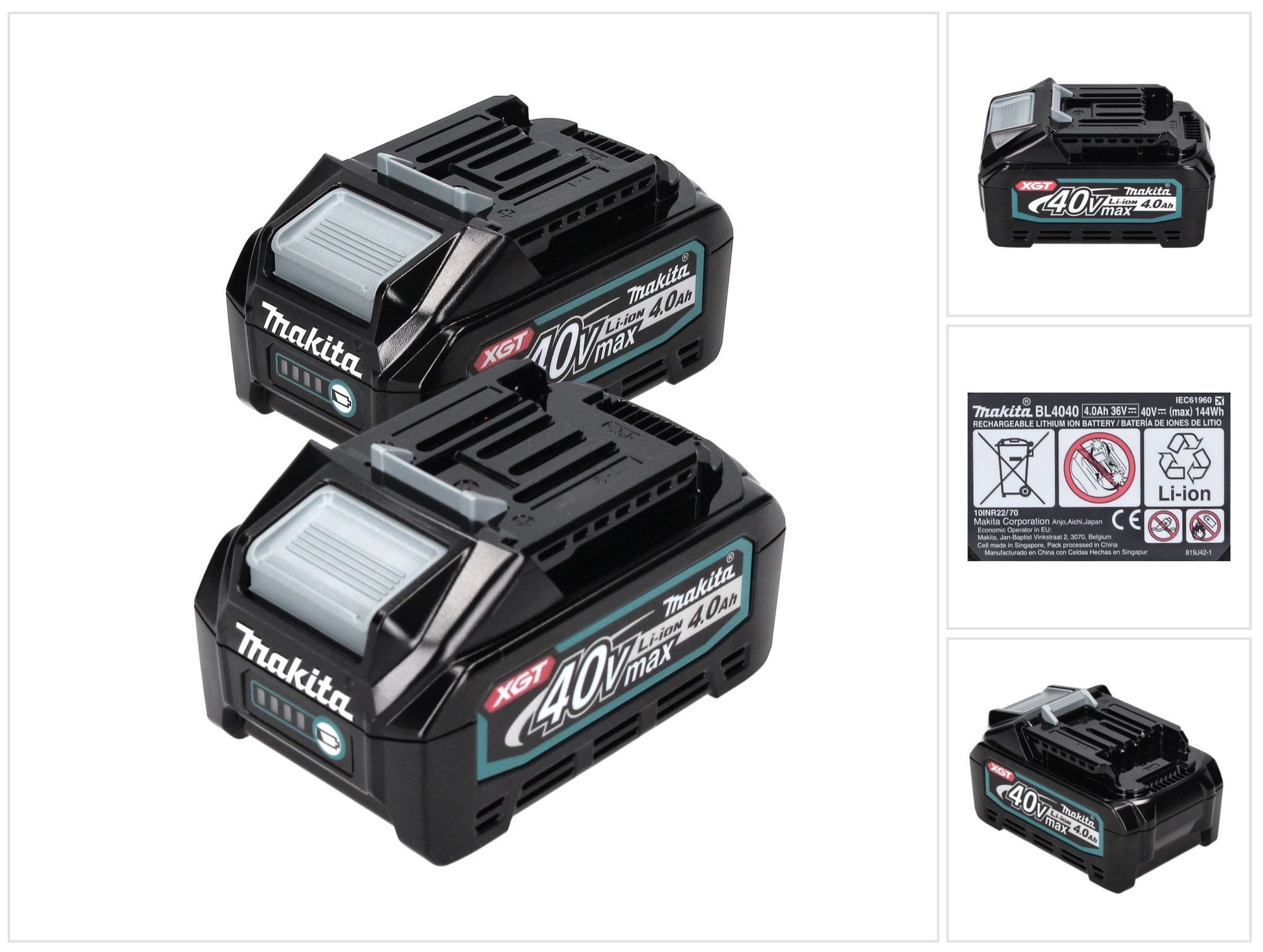 Makita Akku Set 2x BL 4040 40 V max. 4,0 Ah XGT Li-Ion Akku (2x 191B26-6) Akkupacks
