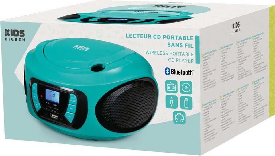 BigBen Kids Tragbares CD/Radio AU387315 USB/BT blau CD-Radiorecorder (FM- Tuner), tragbarer CD Player CD62 blau Bluetooth USB MP3 FM Radio AU387315