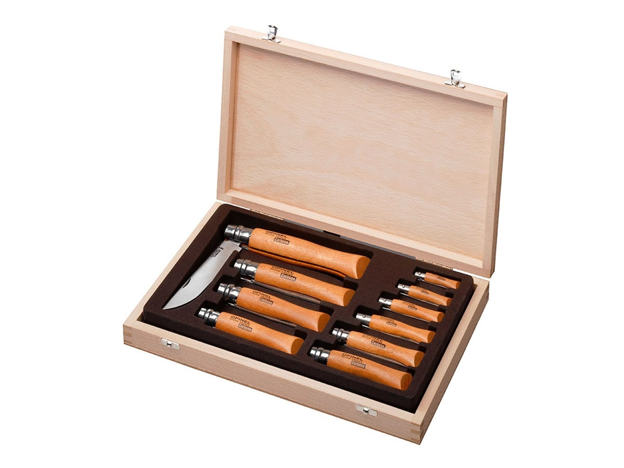 Opinel Taschenmesser Opinel-Меню Nr.2-12 carbon, im Holzkasten