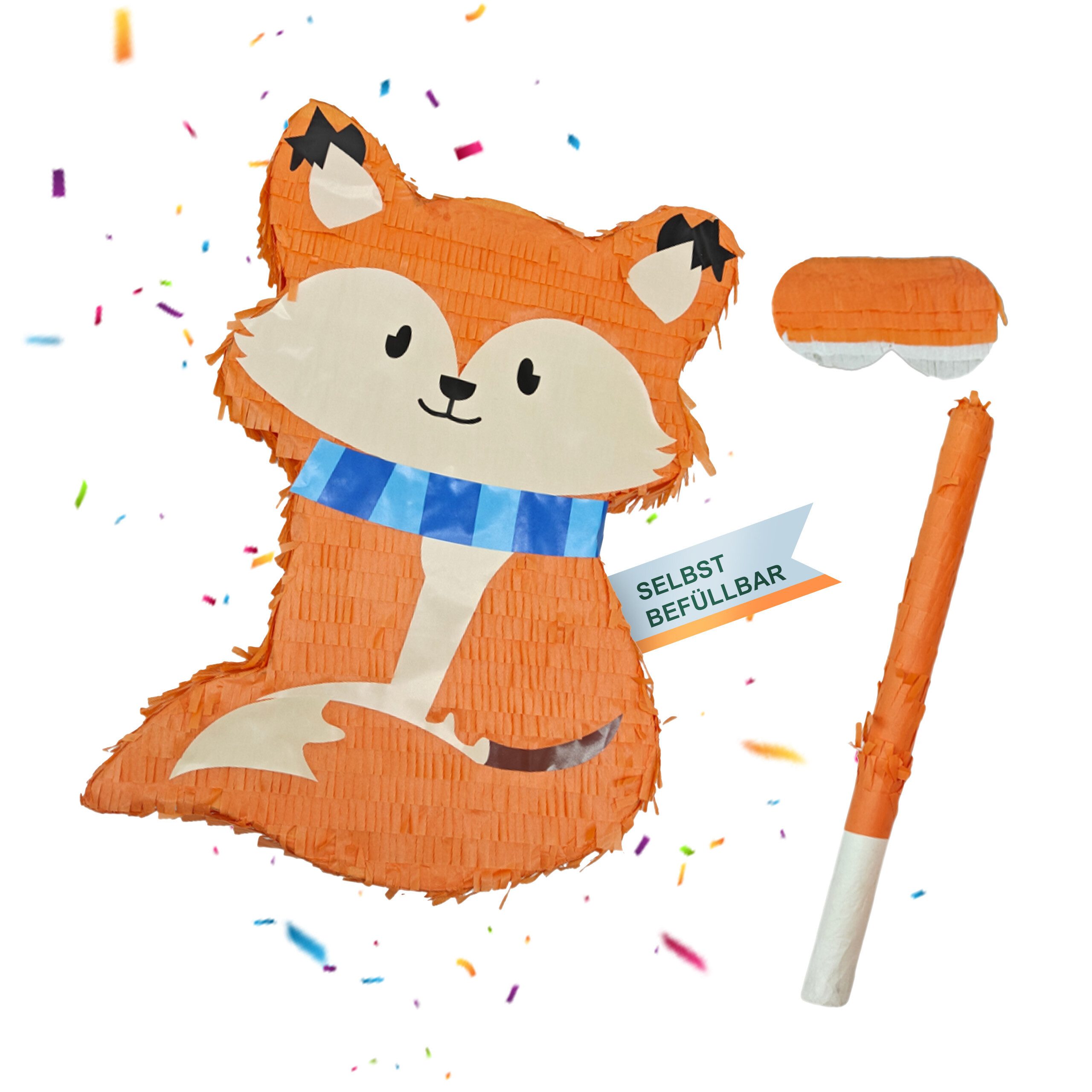 relaxdays Pinata Set Fuchs mit Stab und Maske