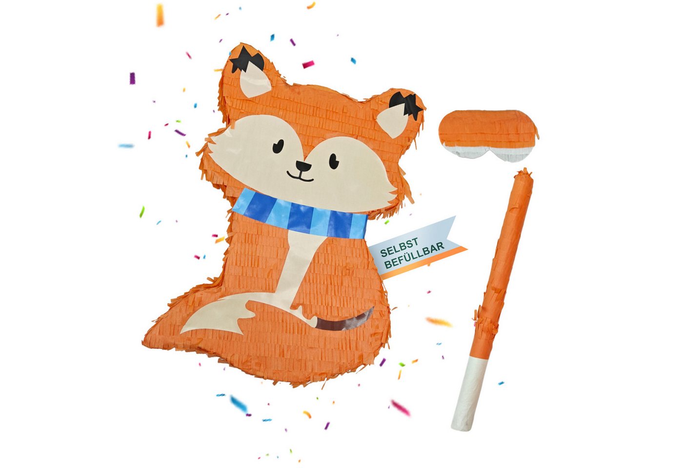 relaxdays Pinata Set Fuchs mit Stab und Maske