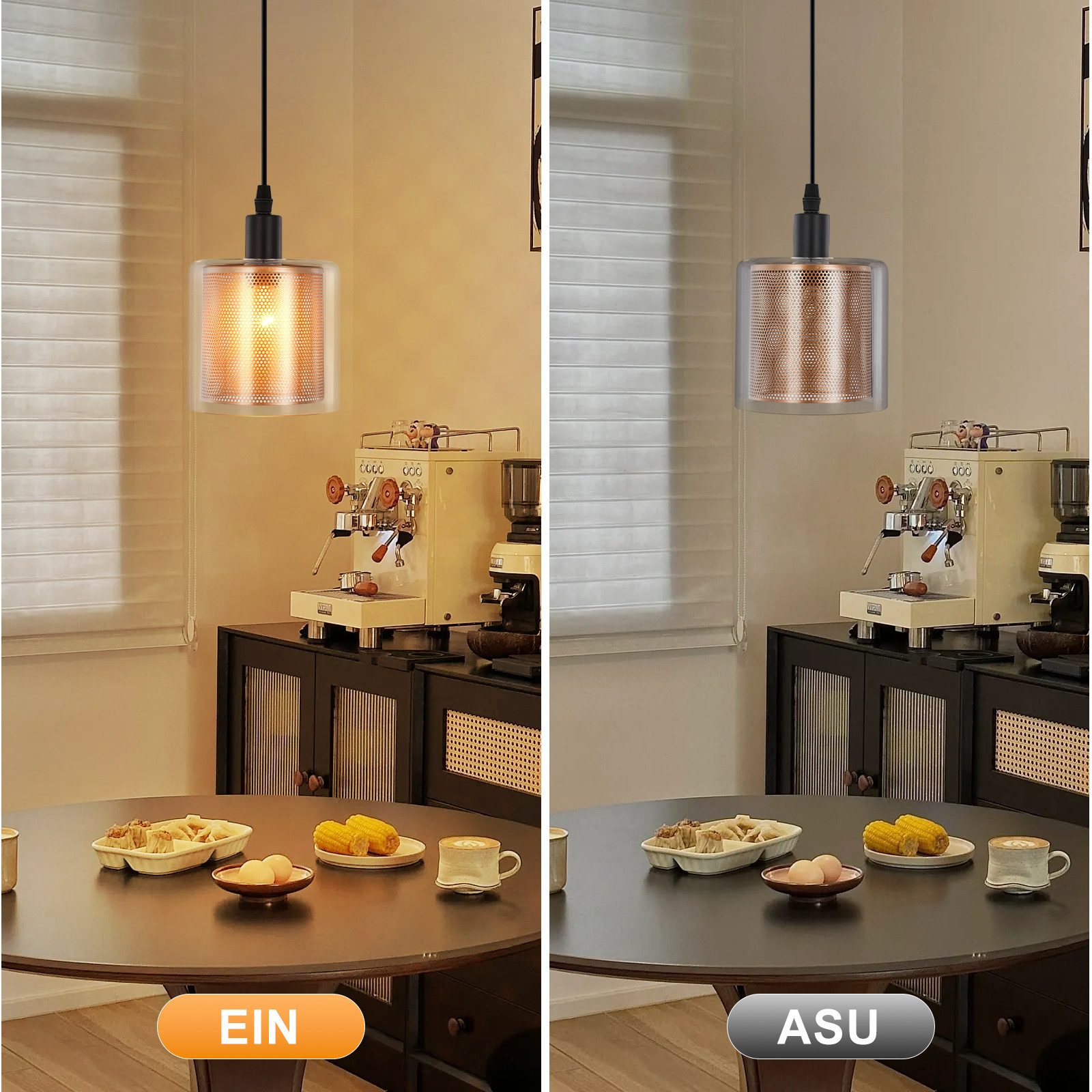 Nettlife Pendelleuchte Vintage Glas Gold E14 1 Flammig Esszimmer Hängelampe, mit Stecker und Schalter, ohne Leuchtmittel, Retro Esstisch Hängeleuchte für Wohnzi – Bild 5 von 5