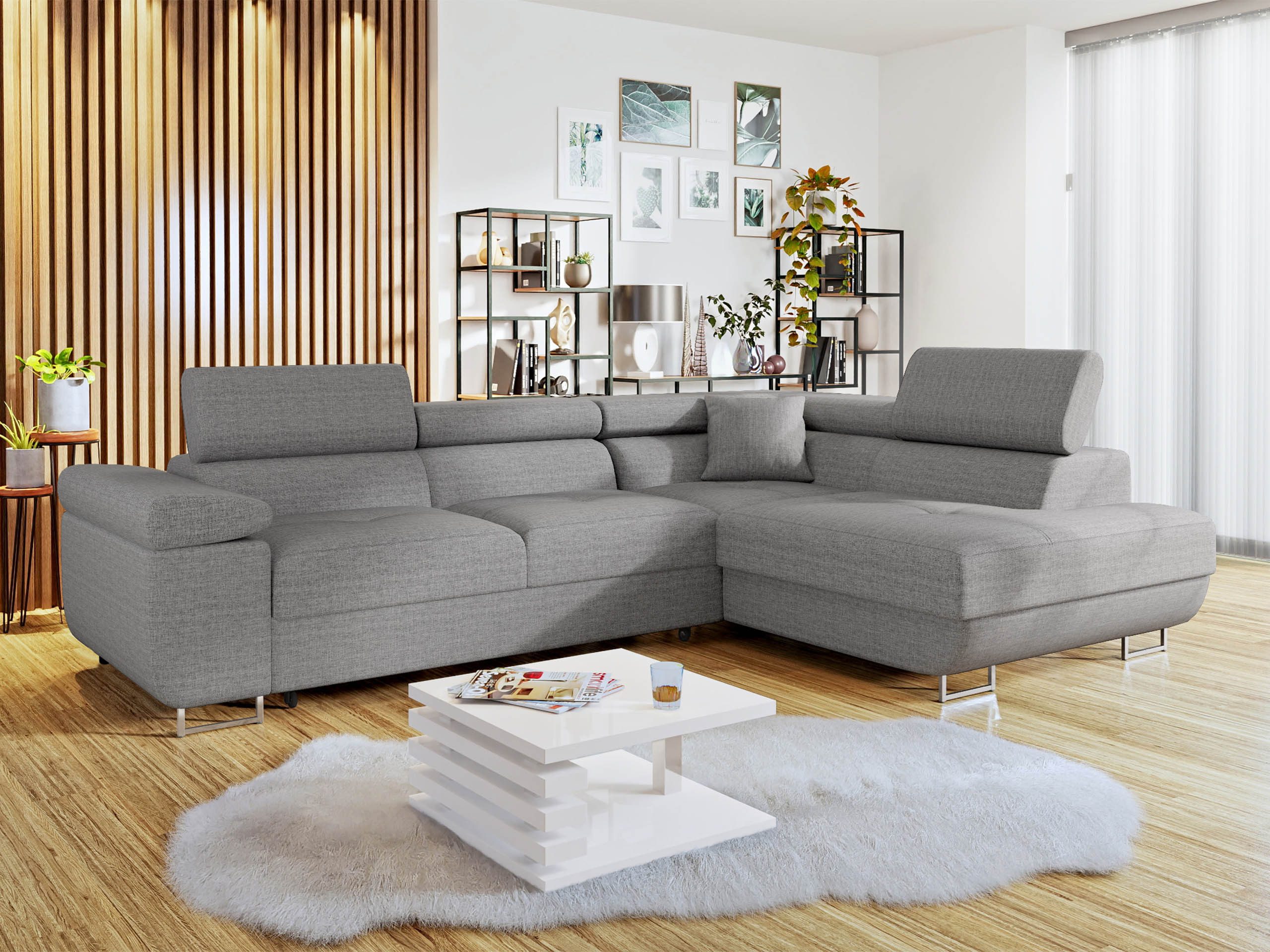MIRJAN24 Ecksofa Torezio, mit Bettkasten und Schlaffunktion, Einstellbare Kopfstützen, 274x203x70-90 cm